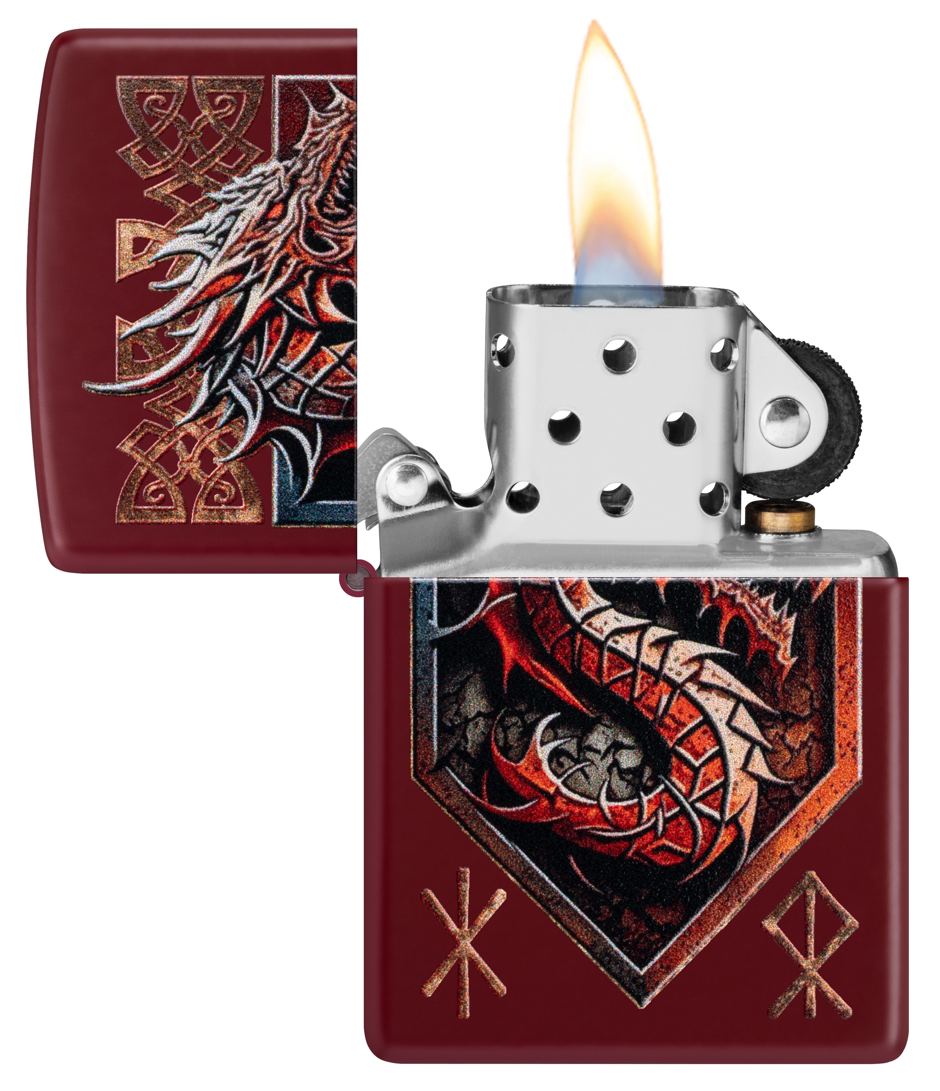 Front shot of Zippo Bejeweled Beetle Design High Polish Brass Windproof Lighter standing at a 3/4 angle.
