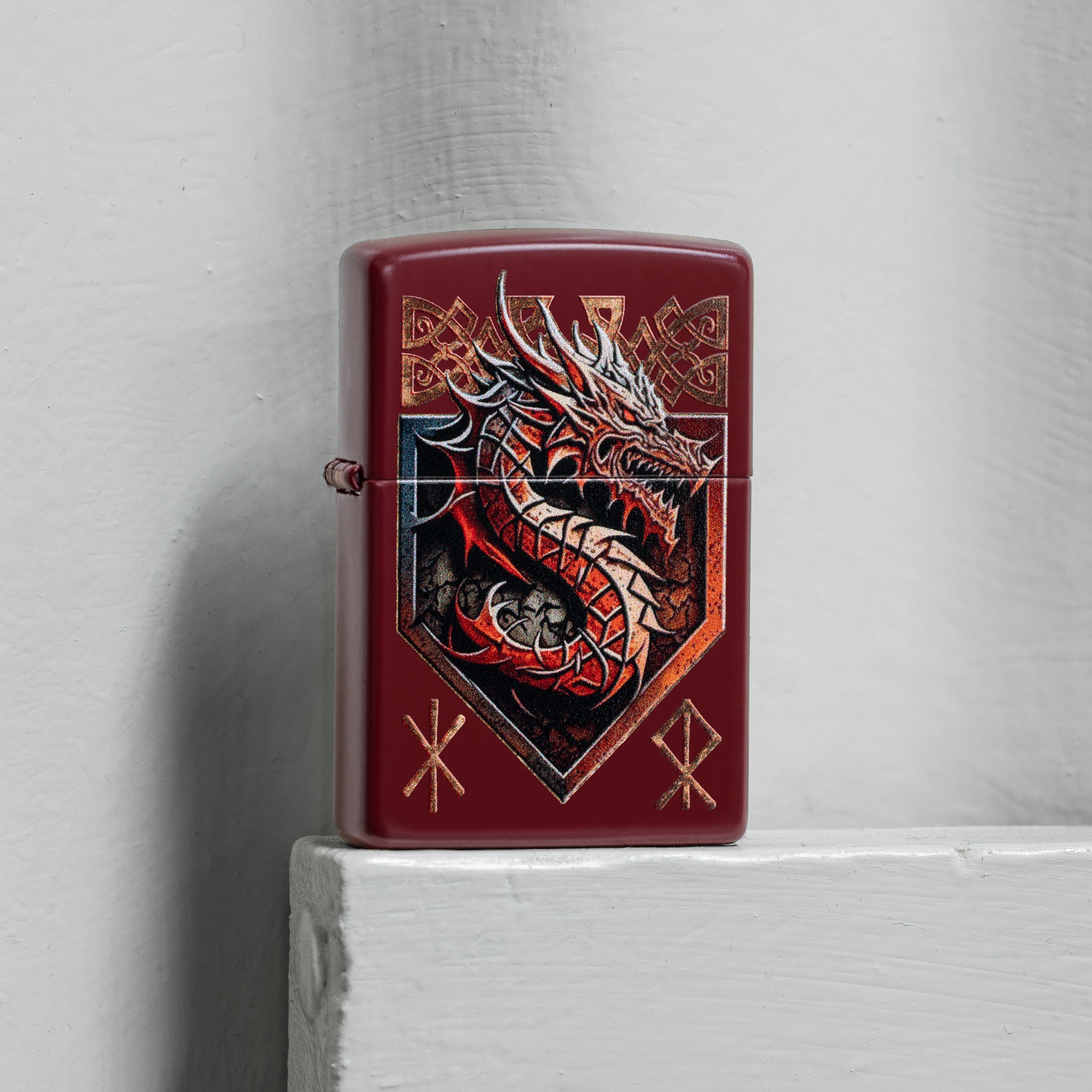 Front shot of Zippo Bejeweled Beetle Design High Polish Brass Windproof Lighter standing at a 3/4 angle.