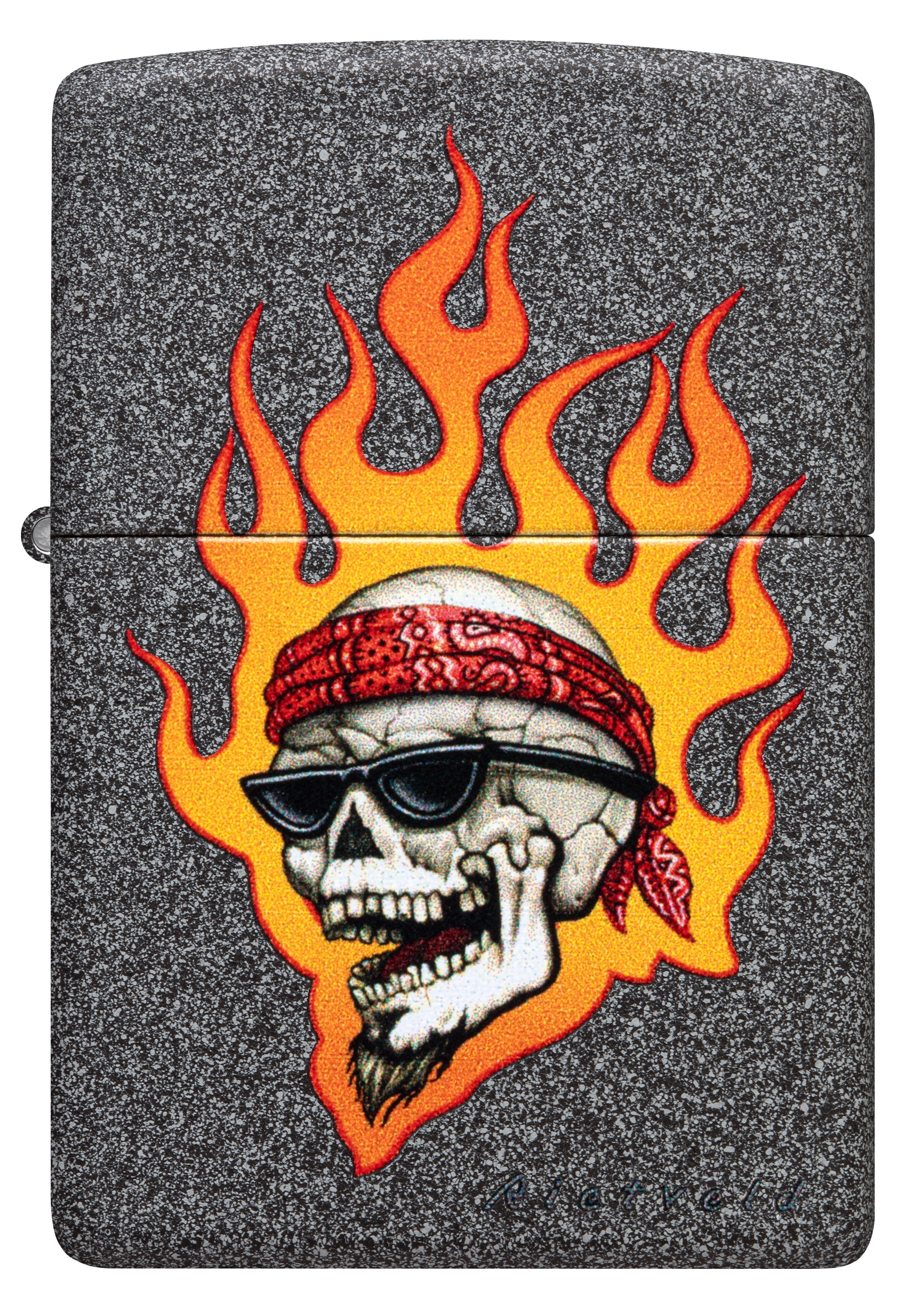 Front shot of Zippo Bejeweled Beetle Design High Polish Brass Windproof Lighter standing at a 3/4 angle.