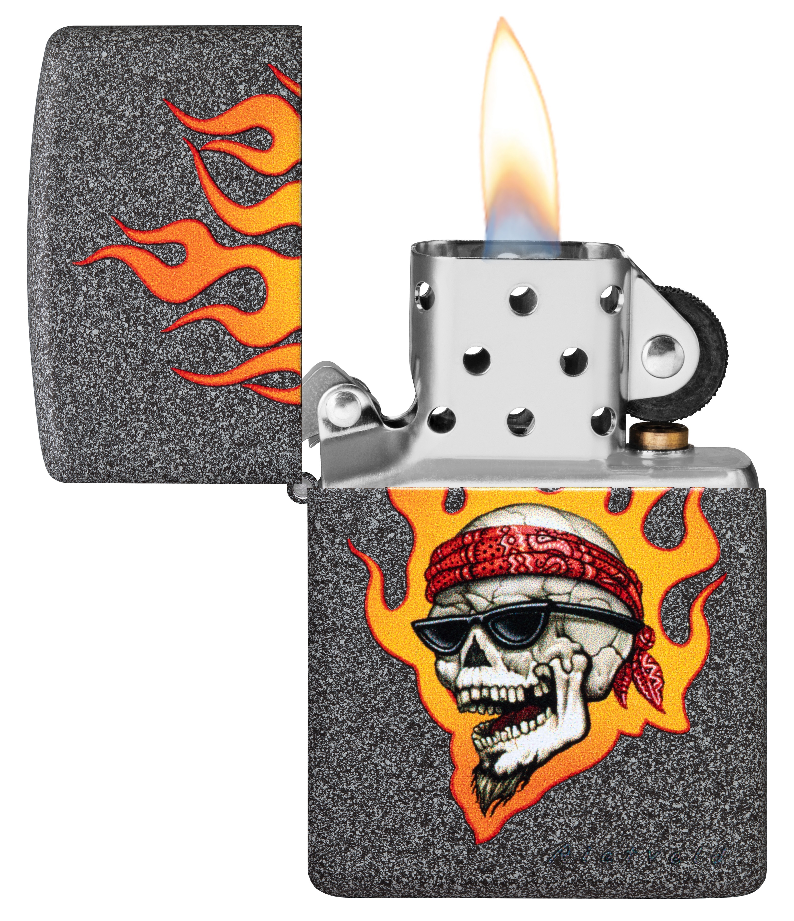 Front shot of Zippo Bejeweled Beetle Design High Polish Brass Windproof Lighter standing at a 3/4 angle.