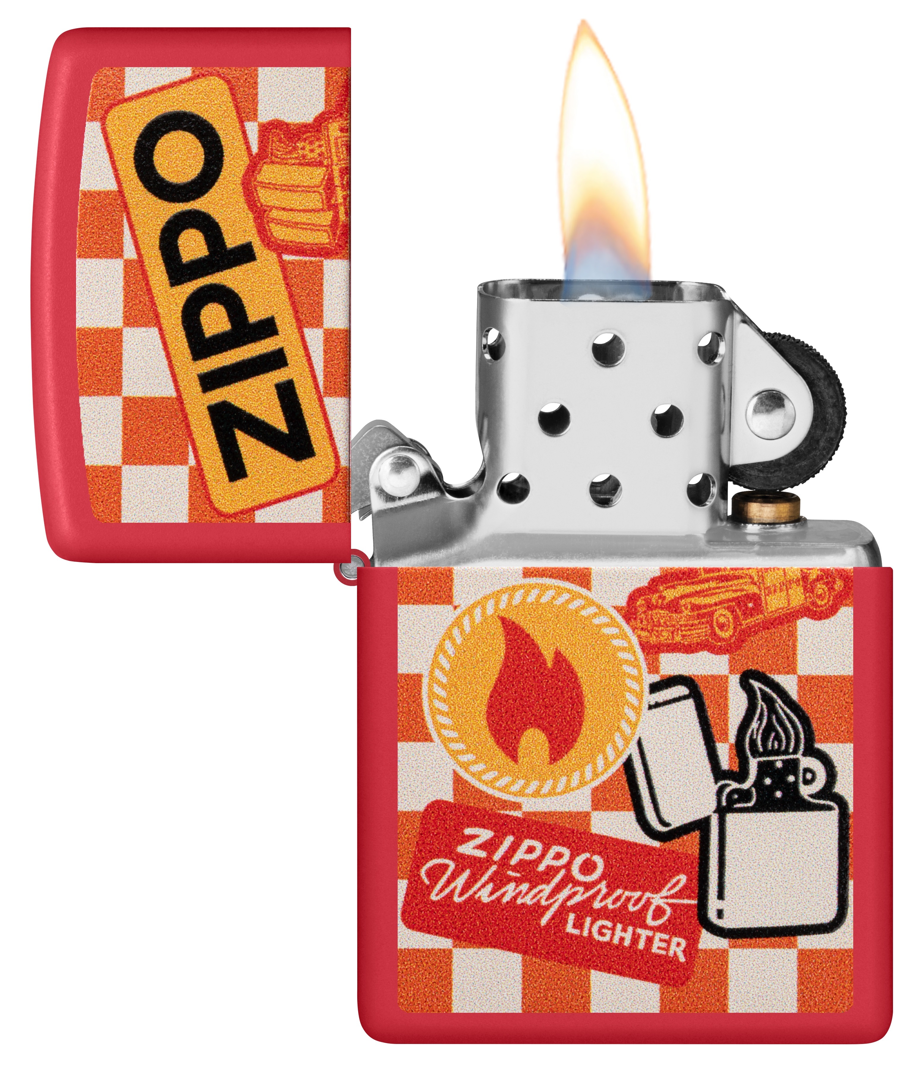 Front shot of Zippo Bejeweled Beetle Design High Polish Brass Windproof Lighter standing at a 3/4 angle.
