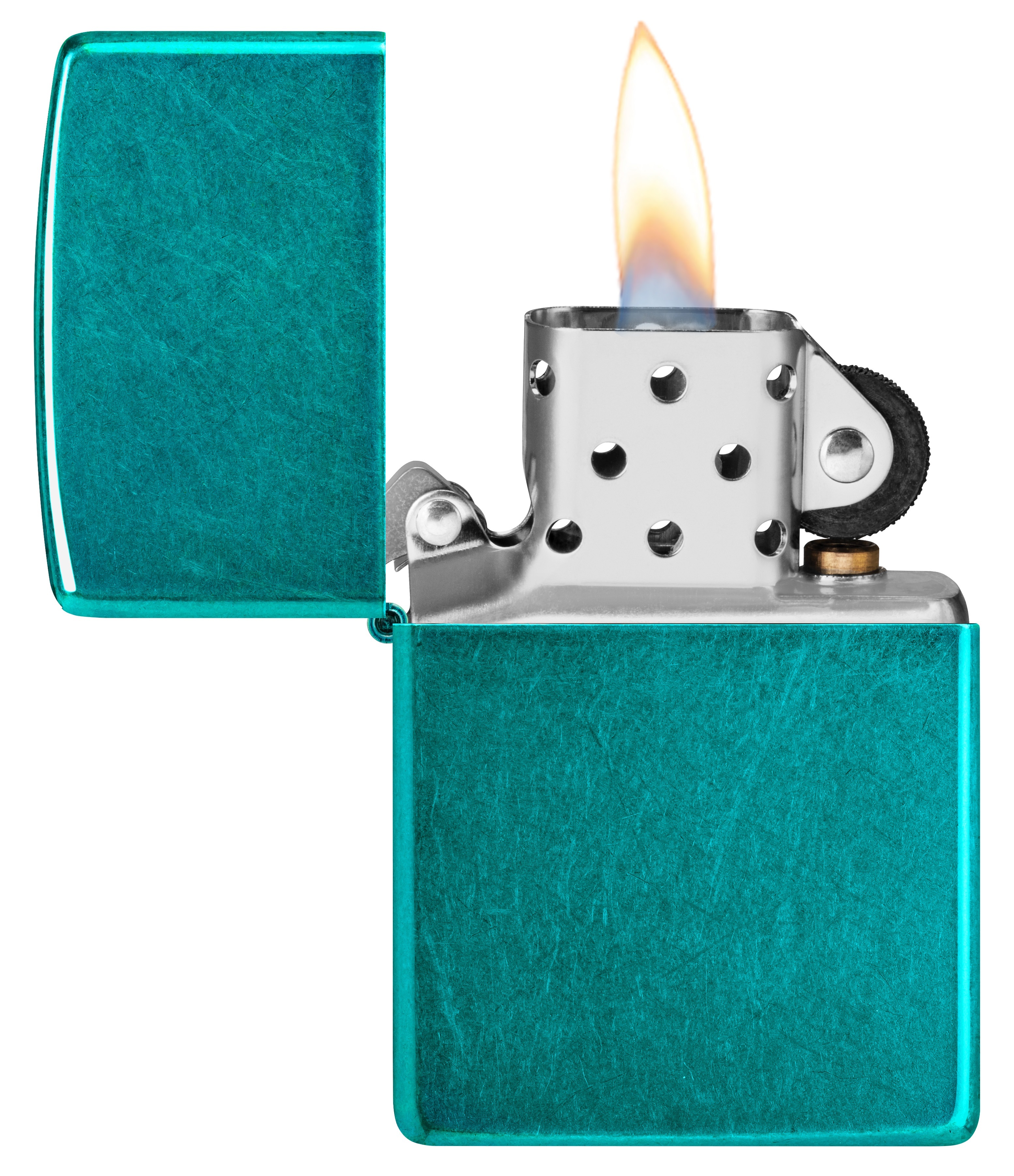 Front shot of Zippo Bejeweled Beetle Design High Polish Brass Windproof Lighter standing at a 3/4 angle.