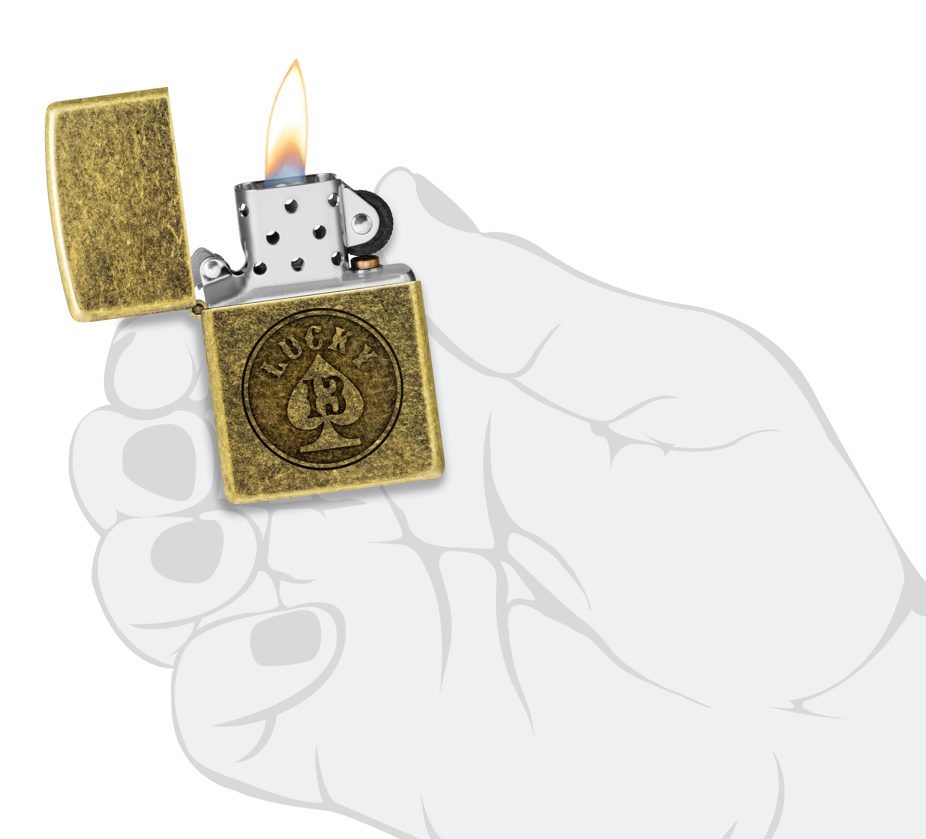 Front shot of Zippo Bejeweled Beetle Design High Polish Brass Windproof Lighter standing at a 3/4 angle.