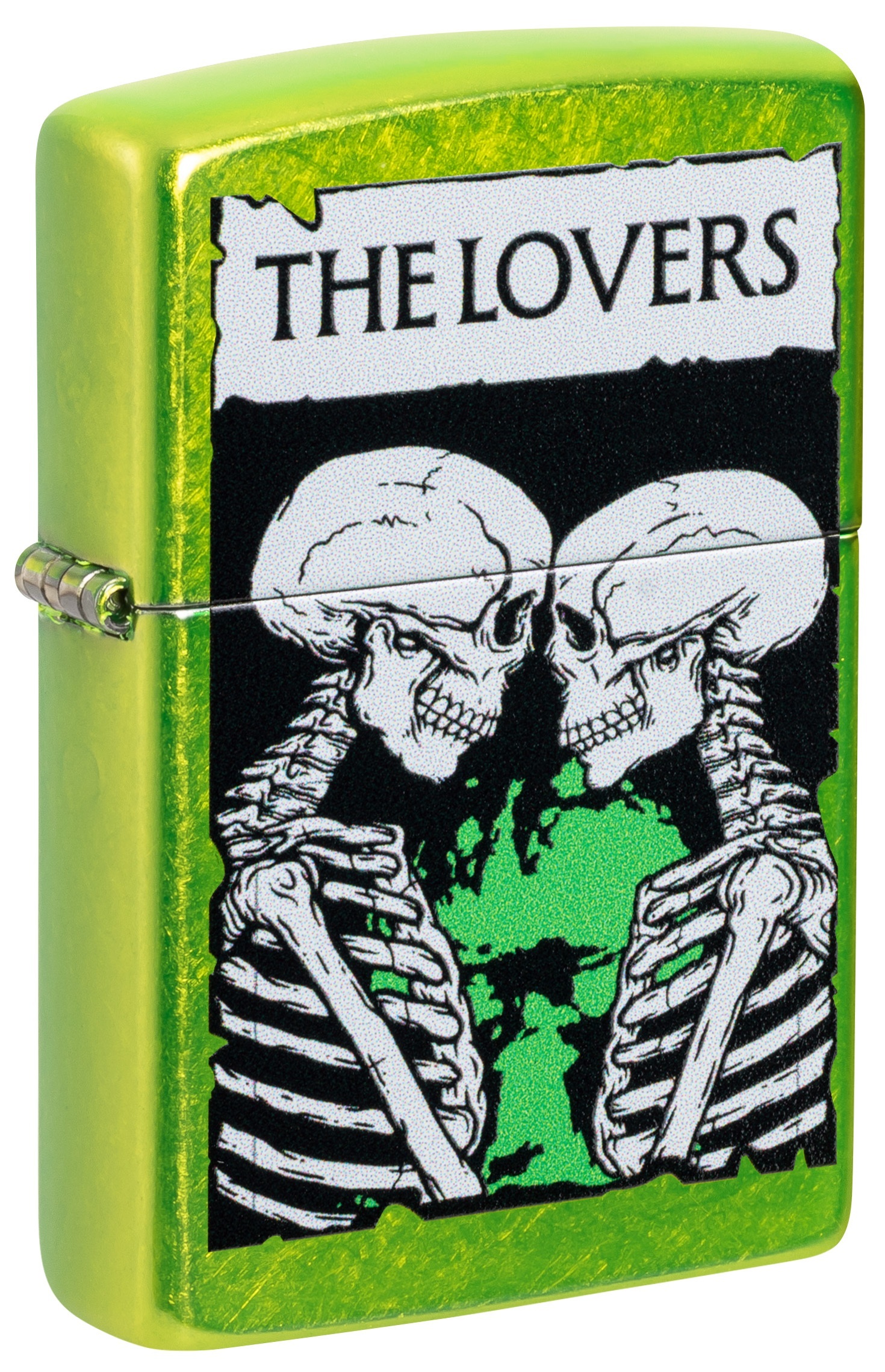Front shot of Zippo Bejeweled Beetle Design High Polish Brass Windproof Lighter standing at a 3/4 angle.
