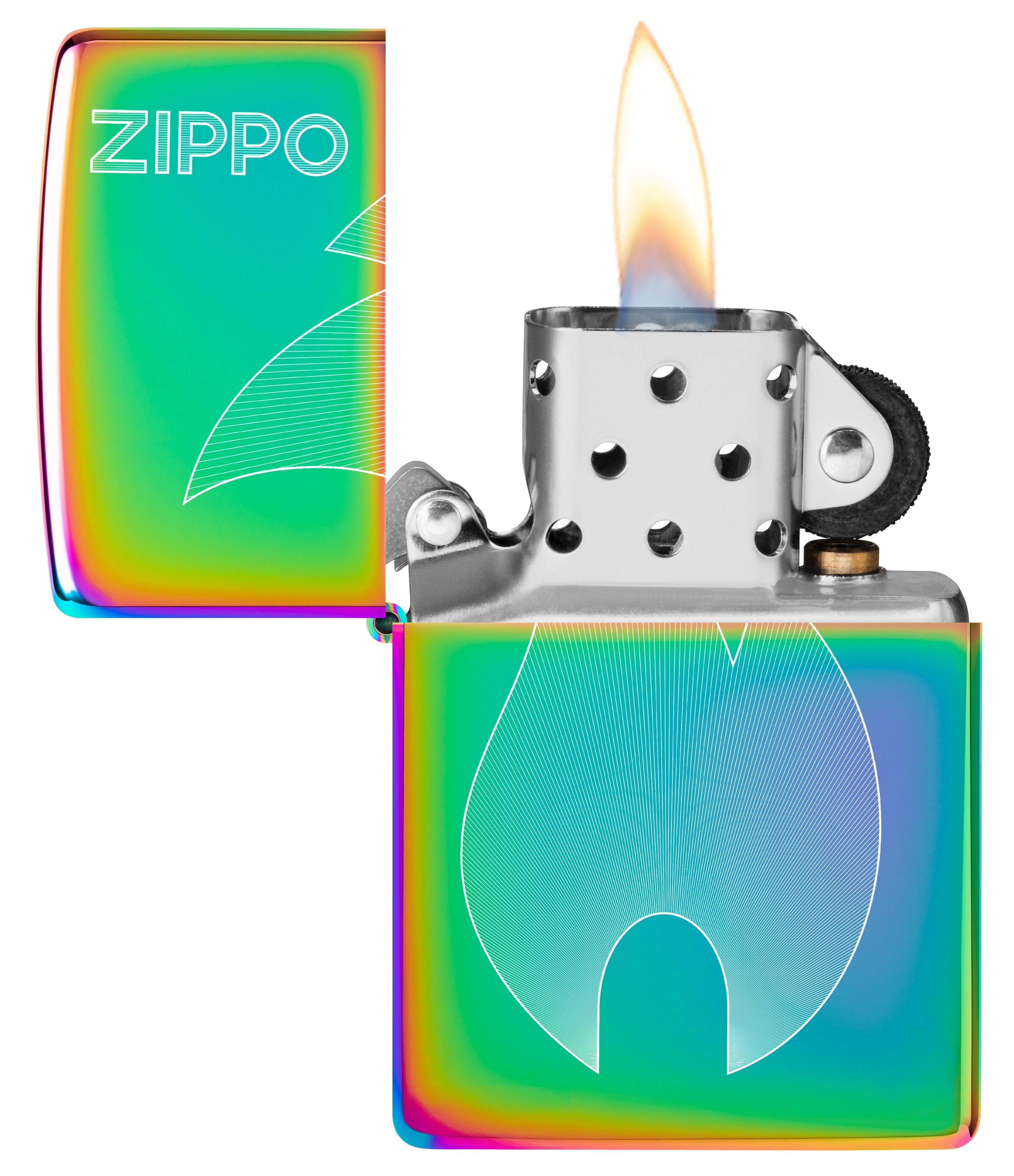 Front shot of Zippo Bejeweled Beetle Design High Polish Brass Windproof Lighter standing at a 3/4 angle.