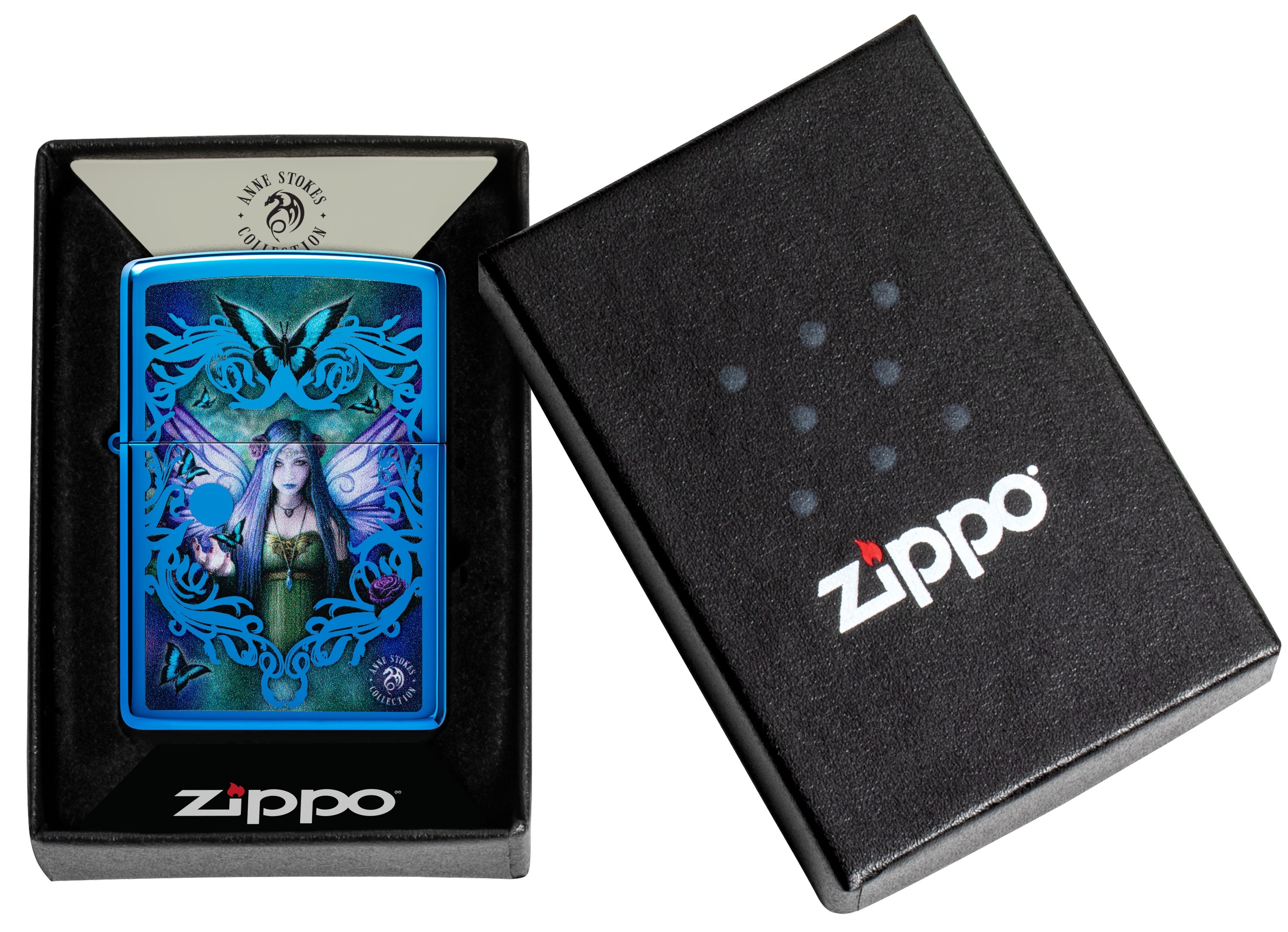 Front shot of Zippo Bejeweled Beetle Design High Polish Brass Windproof Lighter standing at a 3/4 angle.