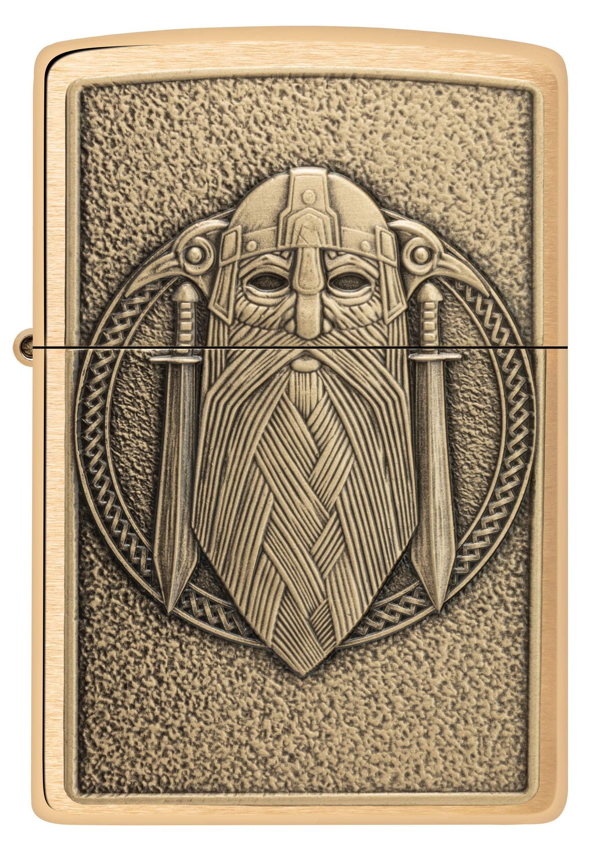 Front shot of Zippo Bejeweled Beetle Design High Polish Brass Windproof Lighter standing at a 3/4 angle.