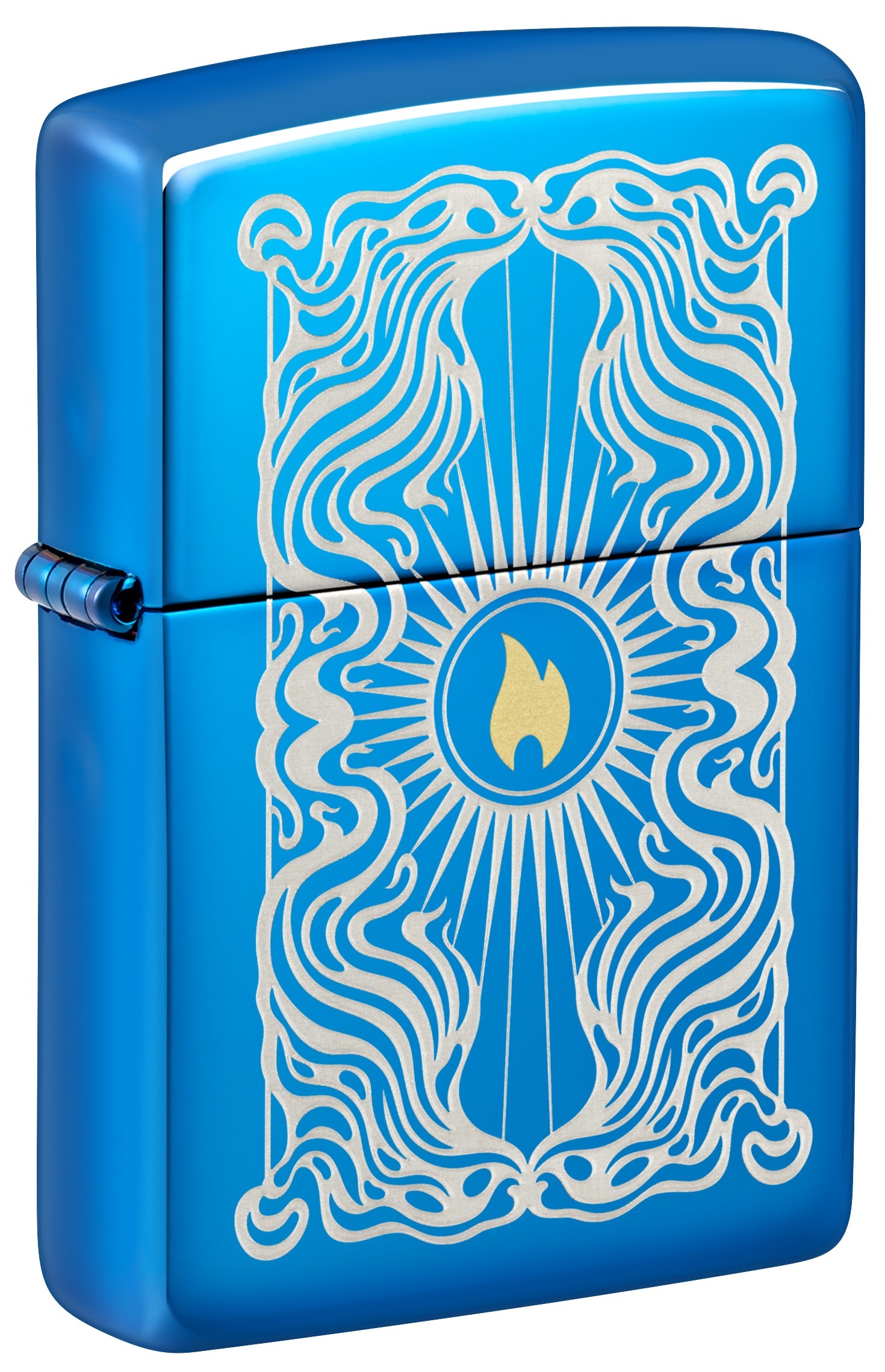 Front shot of Zippo Bejeweled Beetle Design High Polish Brass Windproof Lighter standing at a 3/4 angle.