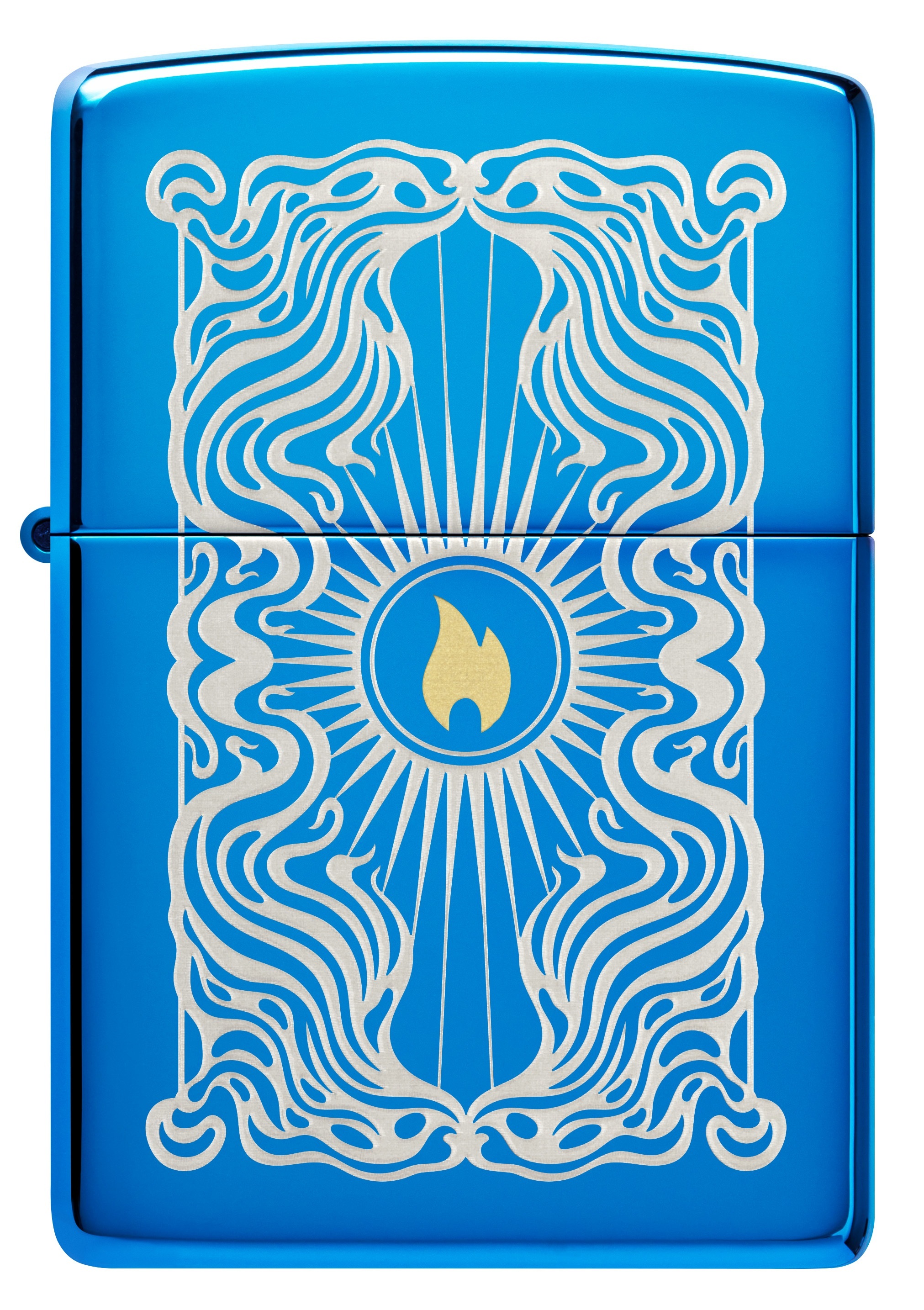 Front shot of Zippo Bejeweled Beetle Design High Polish Brass Windproof Lighter standing at a 3/4 angle.