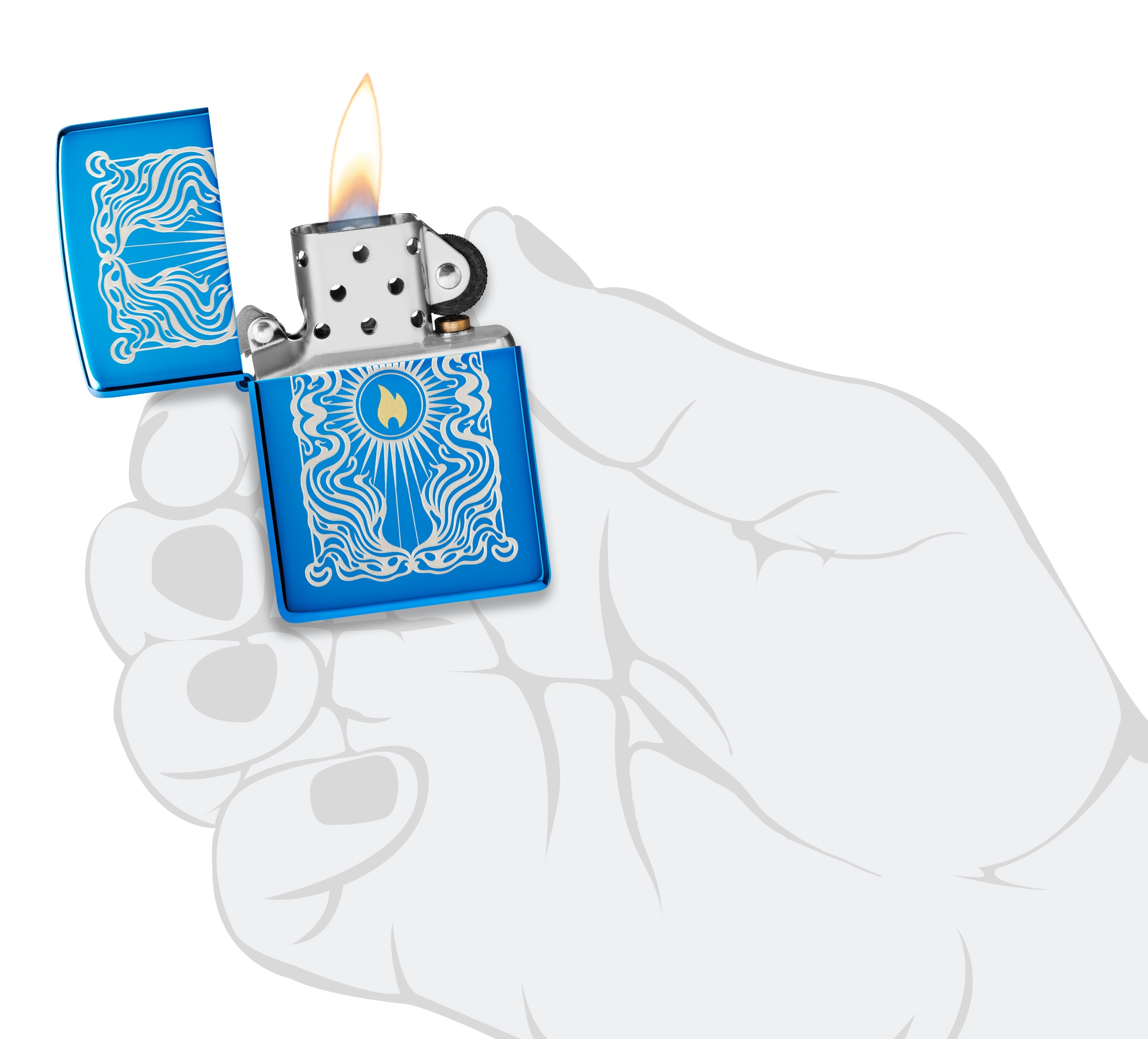 Front shot of Zippo Bejeweled Beetle Design High Polish Brass Windproof Lighter standing at a 3/4 angle.