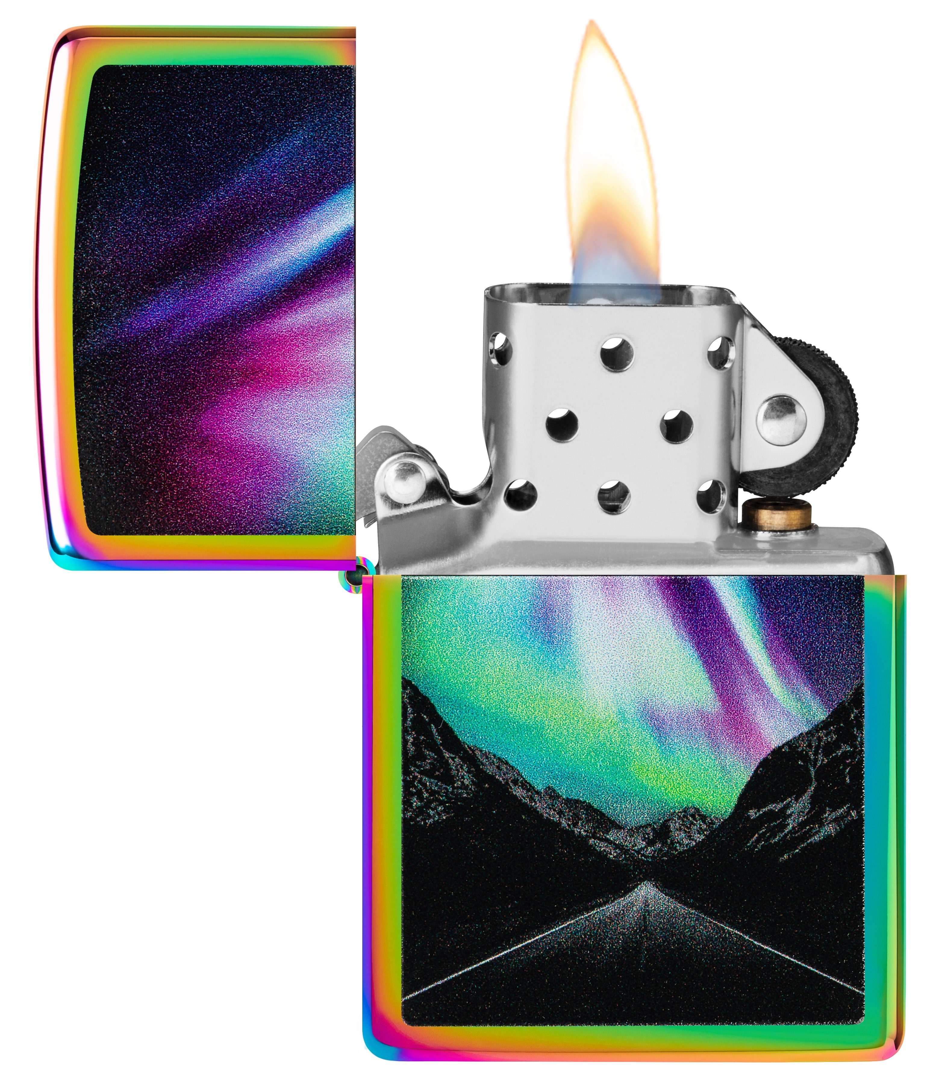 Front shot of Zippo Bejeweled Beetle Design High Polish Brass Windproof Lighter standing at a 3/4 angle.