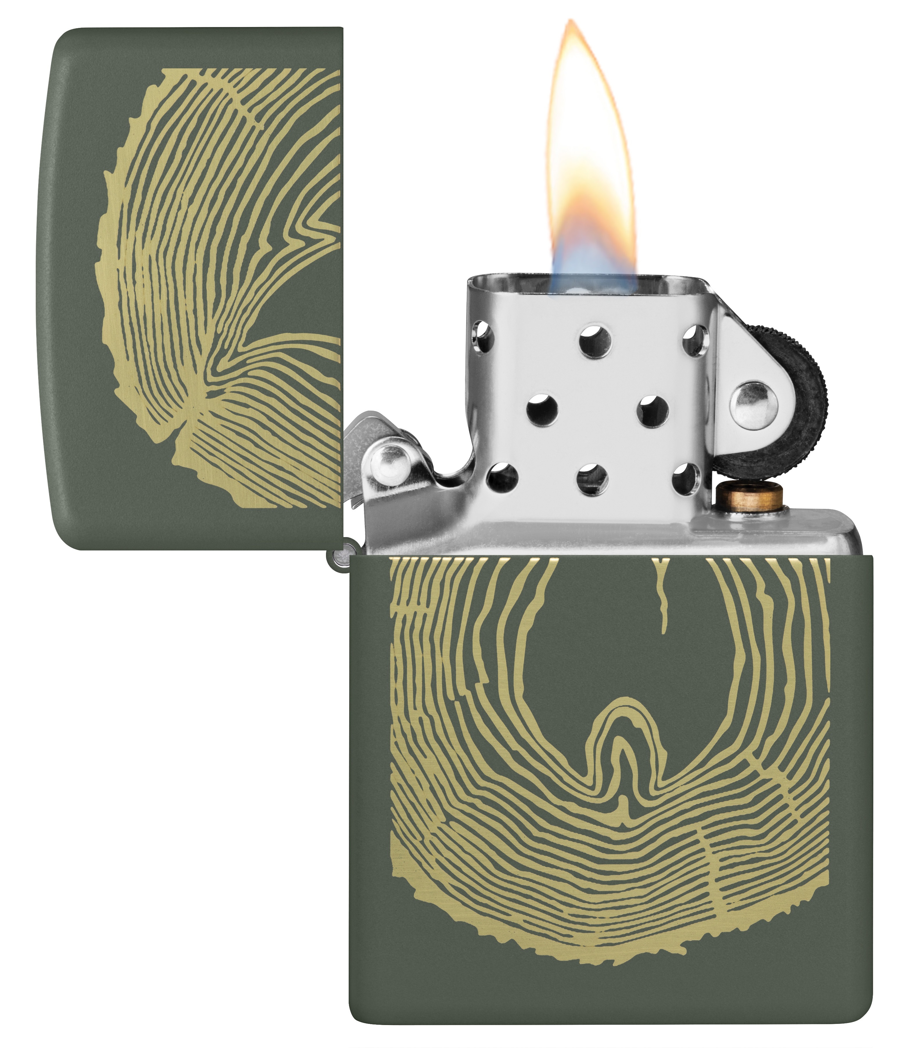 Front shot of Zippo Bejeweled Beetle Design High Polish Brass Windproof Lighter standing at a 3/4 angle.