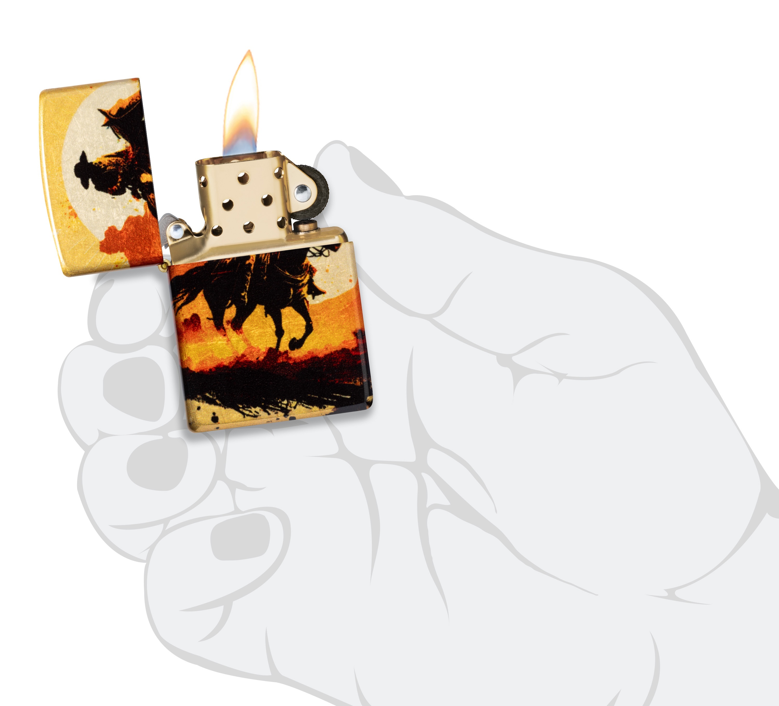 Front shot of Zippo Bejeweled Beetle Design High Polish Brass Windproof Lighter standing at a 3/4 angle.