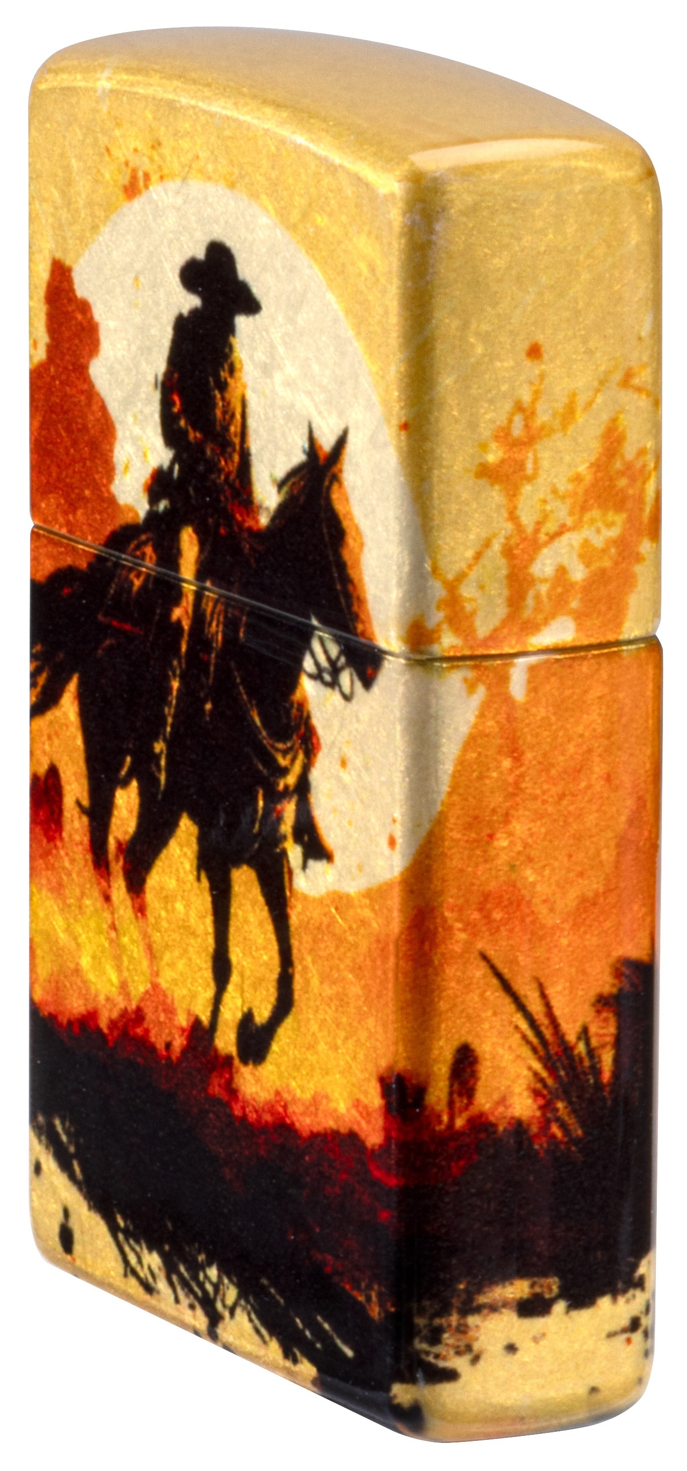 Front shot of Zippo Bejeweled Beetle Design High Polish Brass Windproof Lighter standing at a 3/4 angle.