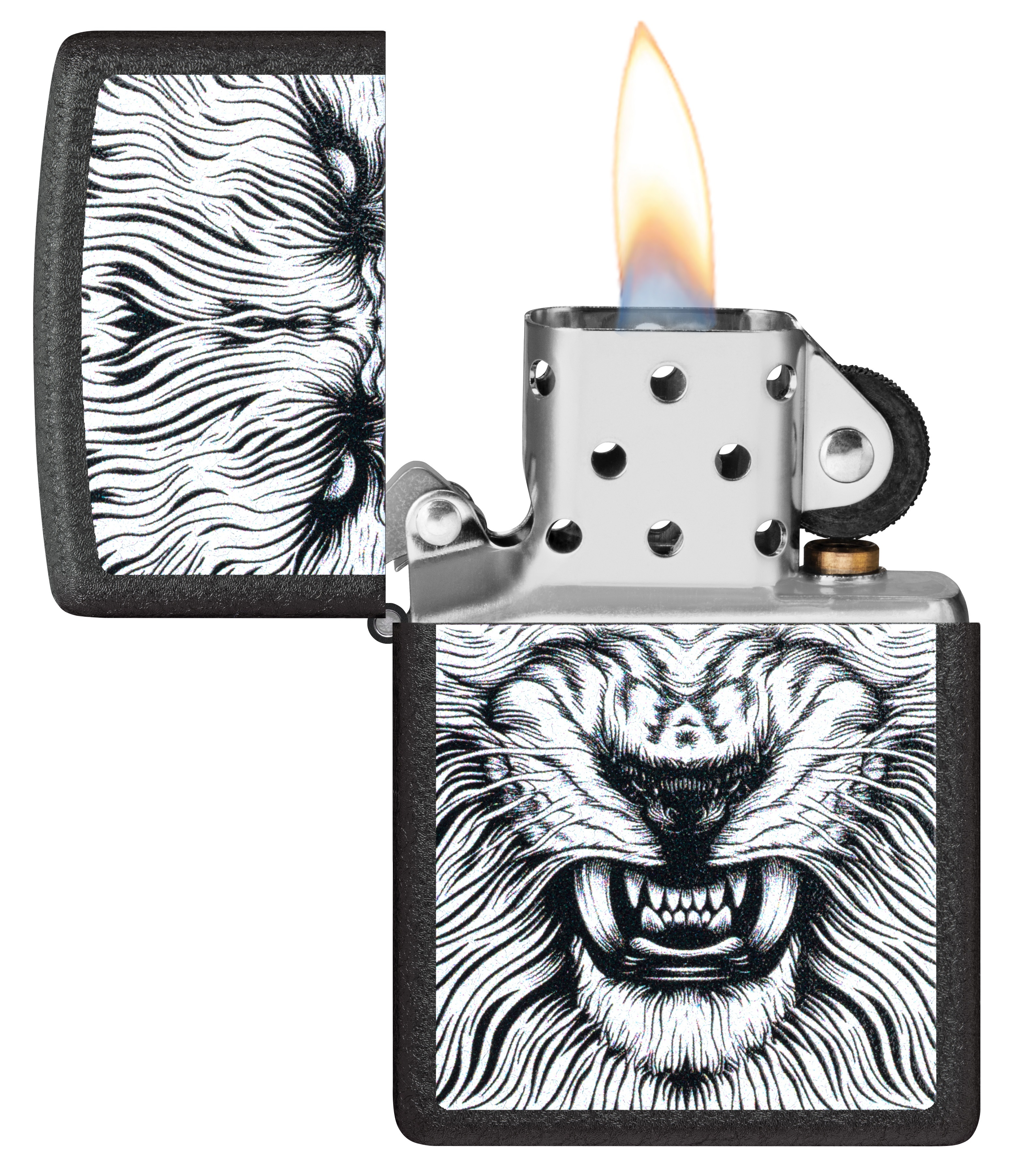 Front shot of Zippo Bejeweled Beetle Design High Polish Brass Windproof Lighter standing at a 3/4 angle.