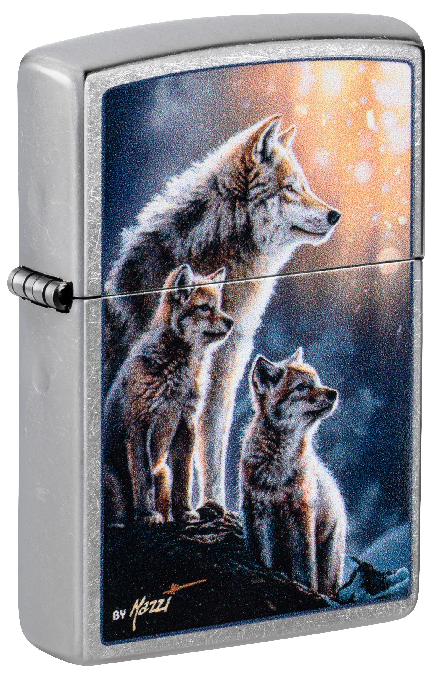 Front shot of Zippo Bejeweled Beetle Design High Polish Brass Windproof Lighter standing at a 3/4 angle.