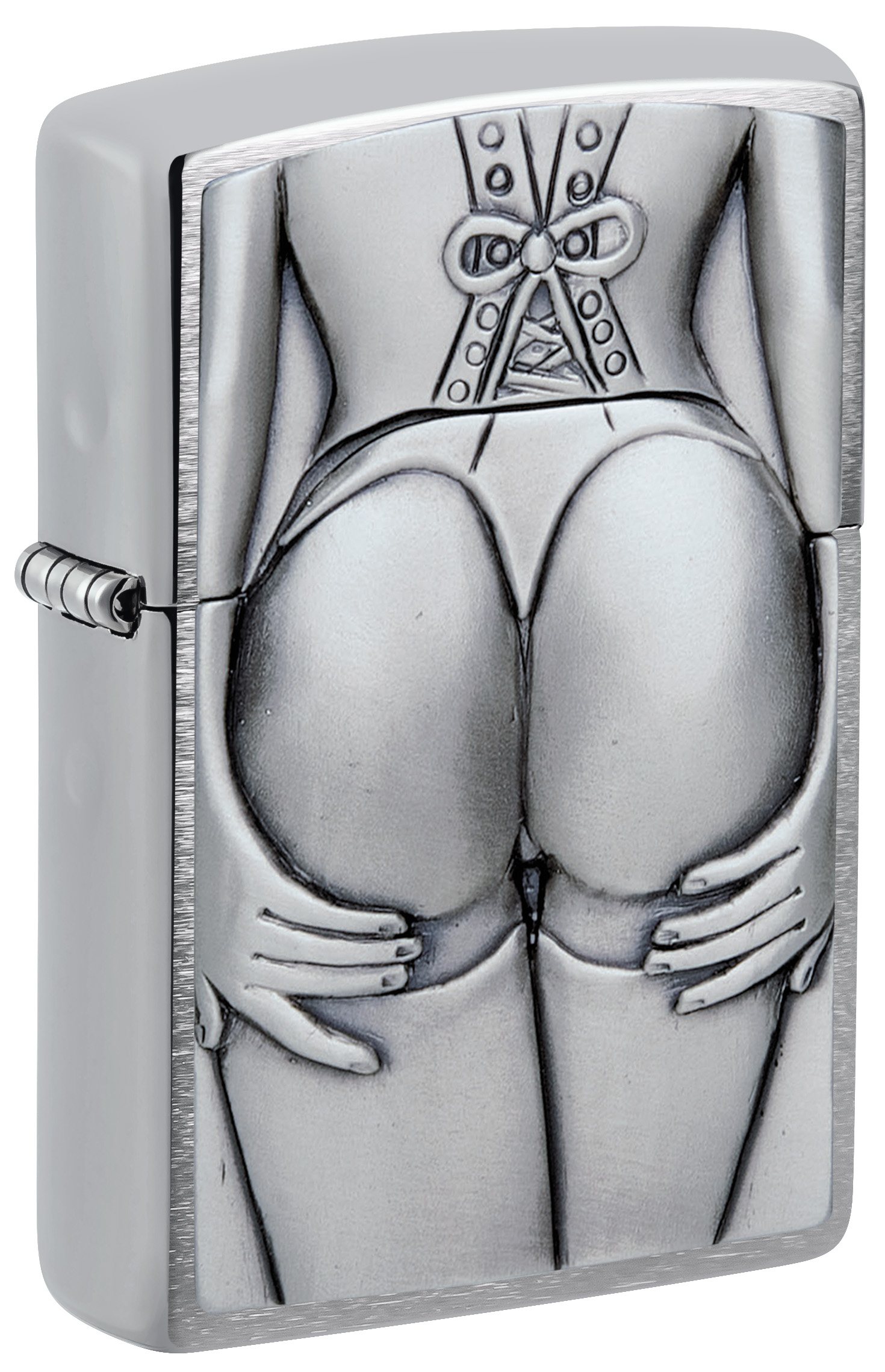 Front shot of Zippo Bejeweled Beetle Design High Polish Brass Windproof Lighter standing at a 3/4 angle.