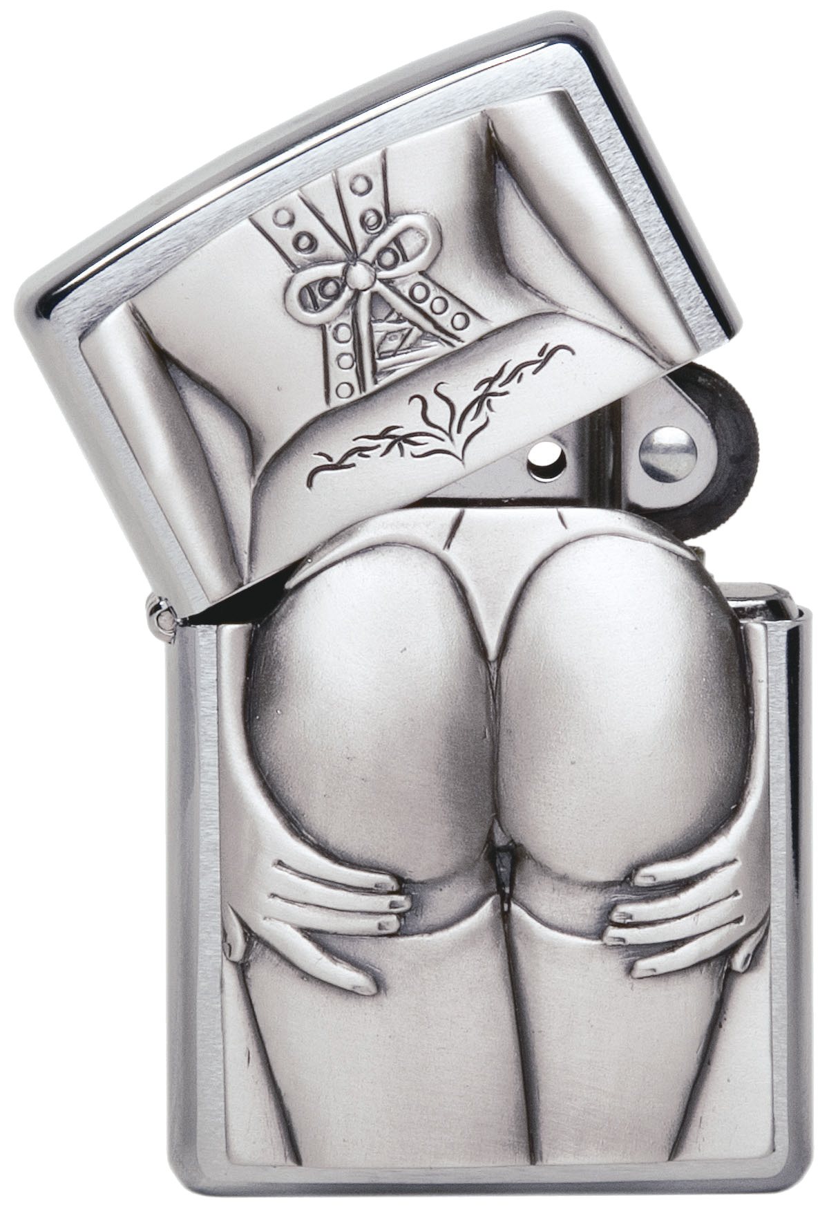 Front shot of Zippo Bejeweled Beetle Design High Polish Brass Windproof Lighter standing at a 3/4 angle.