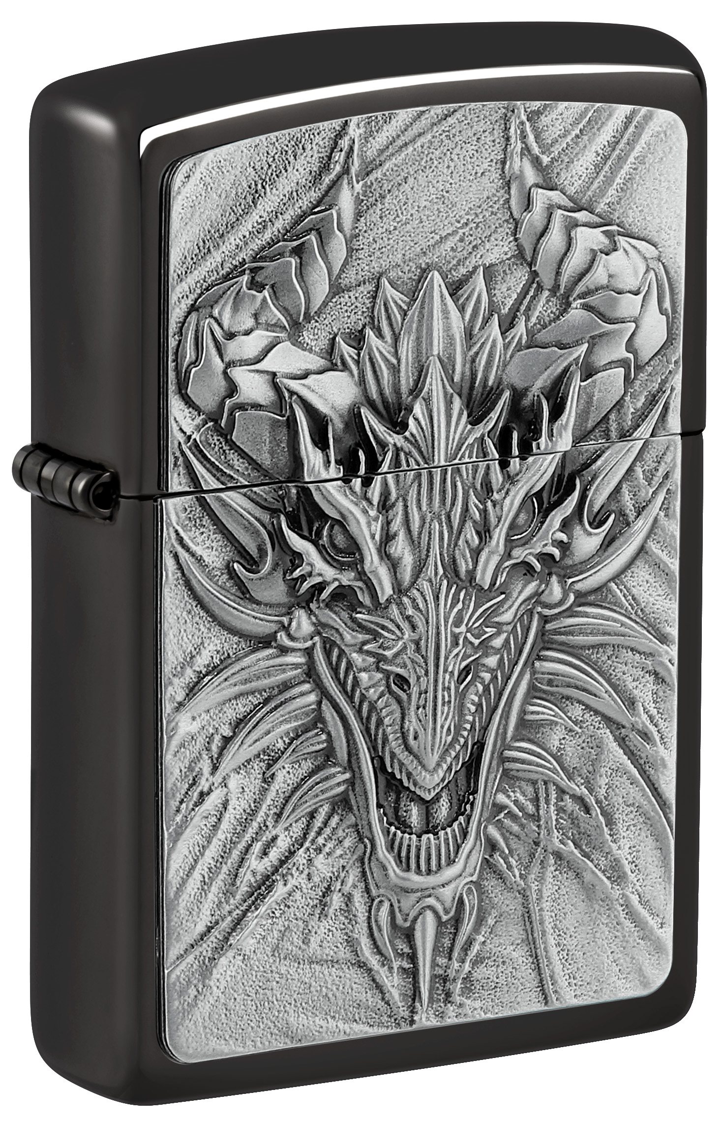 Front shot of Zippo Bejeweled Beetle Design High Polish Brass Windproof Lighter standing at a 3/4 angle.