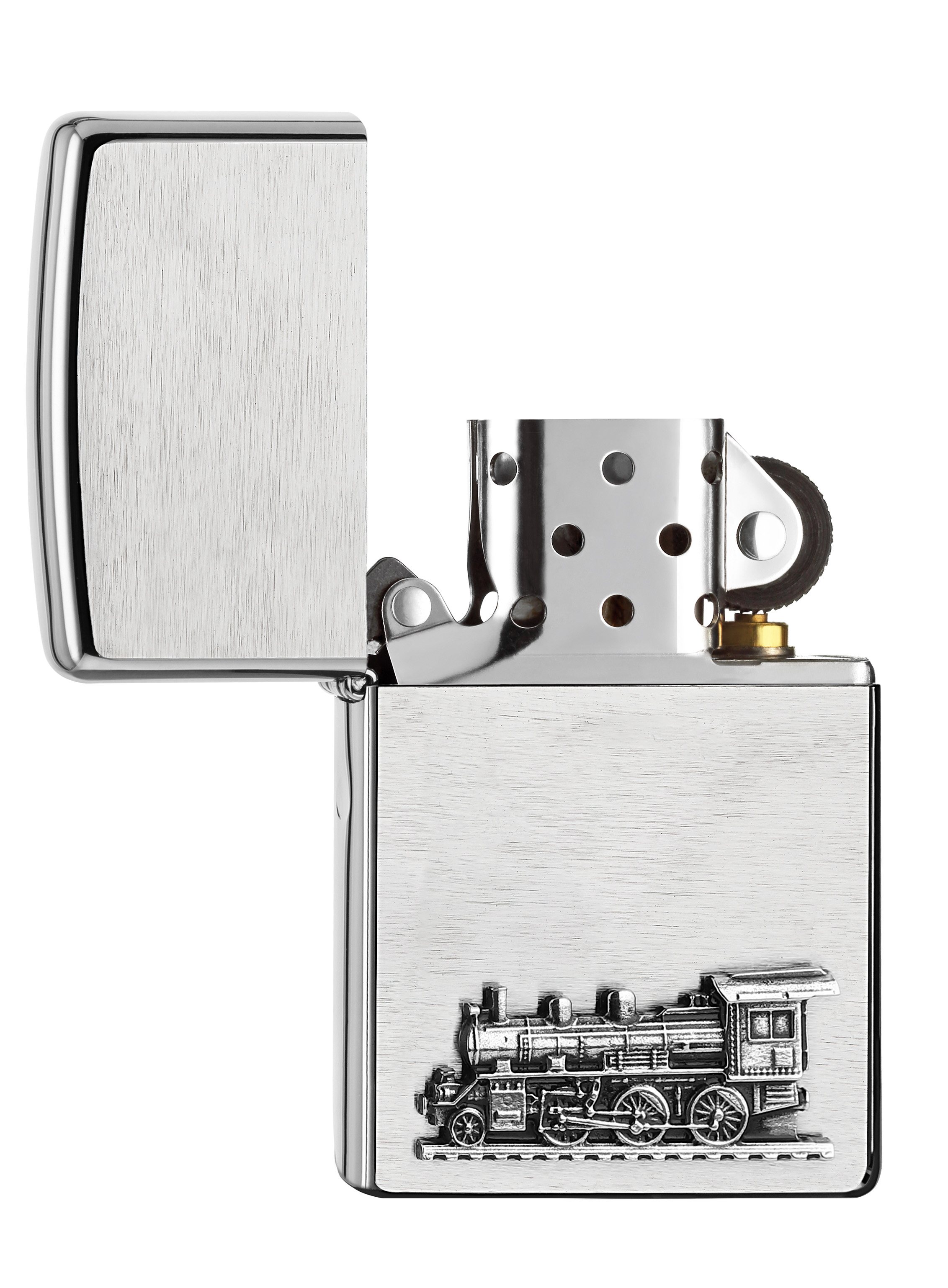 Front shot of Zippo Bejeweled Beetle Design High Polish Brass Windproof Lighter standing at a 3/4 angle.