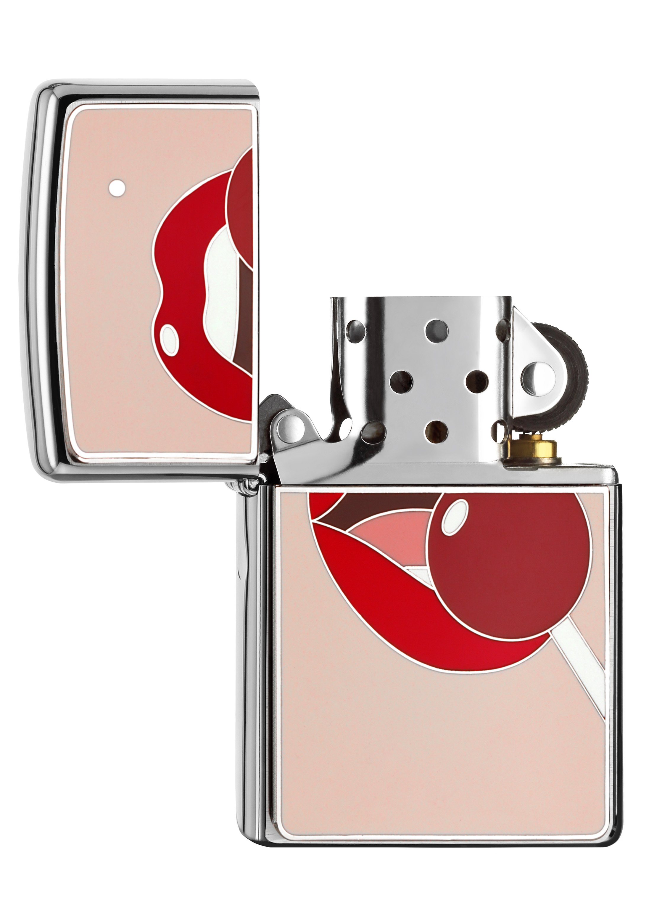 Front shot of Zippo Bejeweled Beetle Design High Polish Brass Windproof Lighter standing at a 3/4 angle.