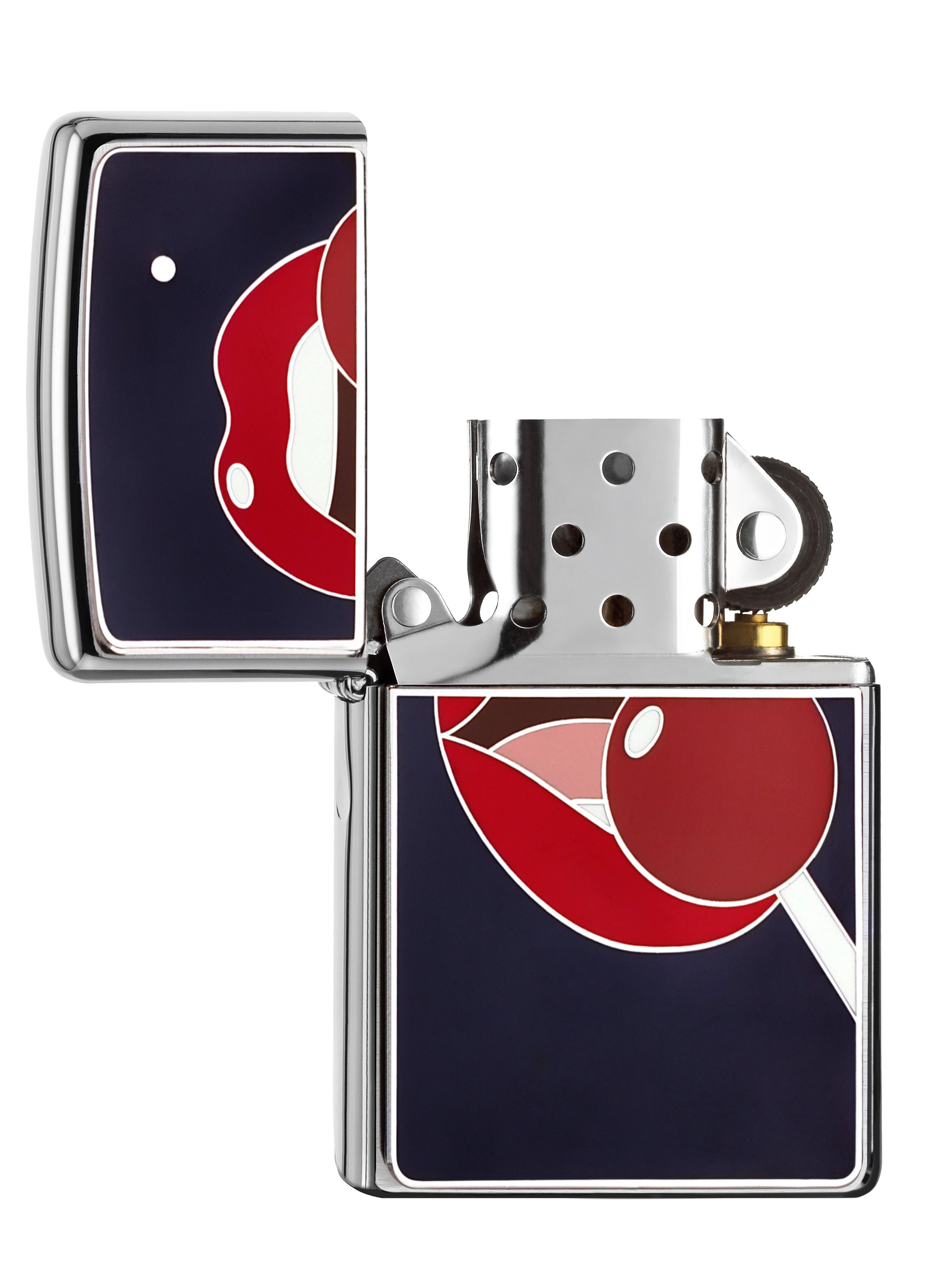 Front shot of Zippo Bejeweled Beetle Design High Polish Brass Windproof Lighter standing at a 3/4 angle.