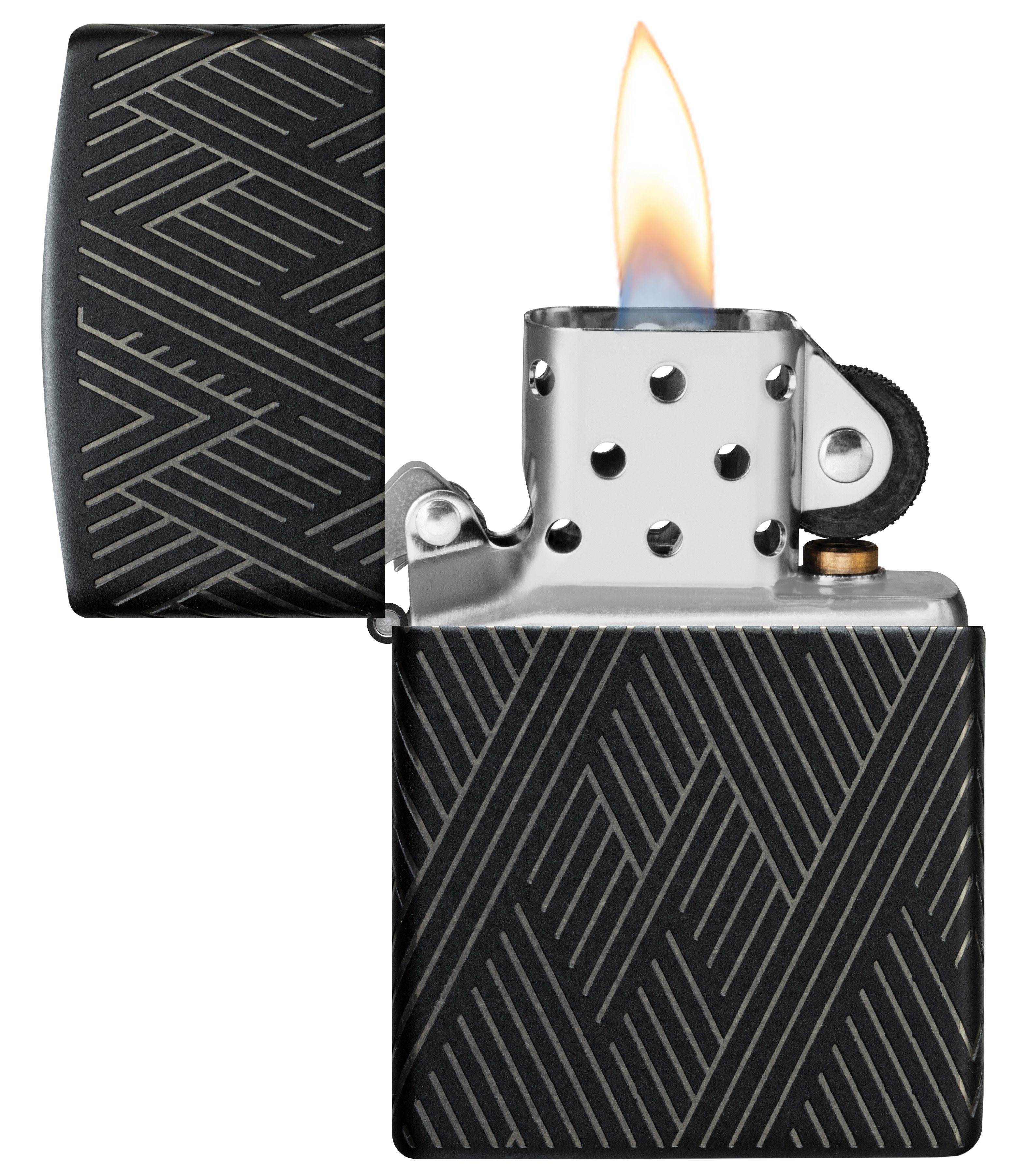 Front shot of Zippo Bejeweled Beetle Design High Polish Brass Windproof Lighter standing at a 3/4 angle.