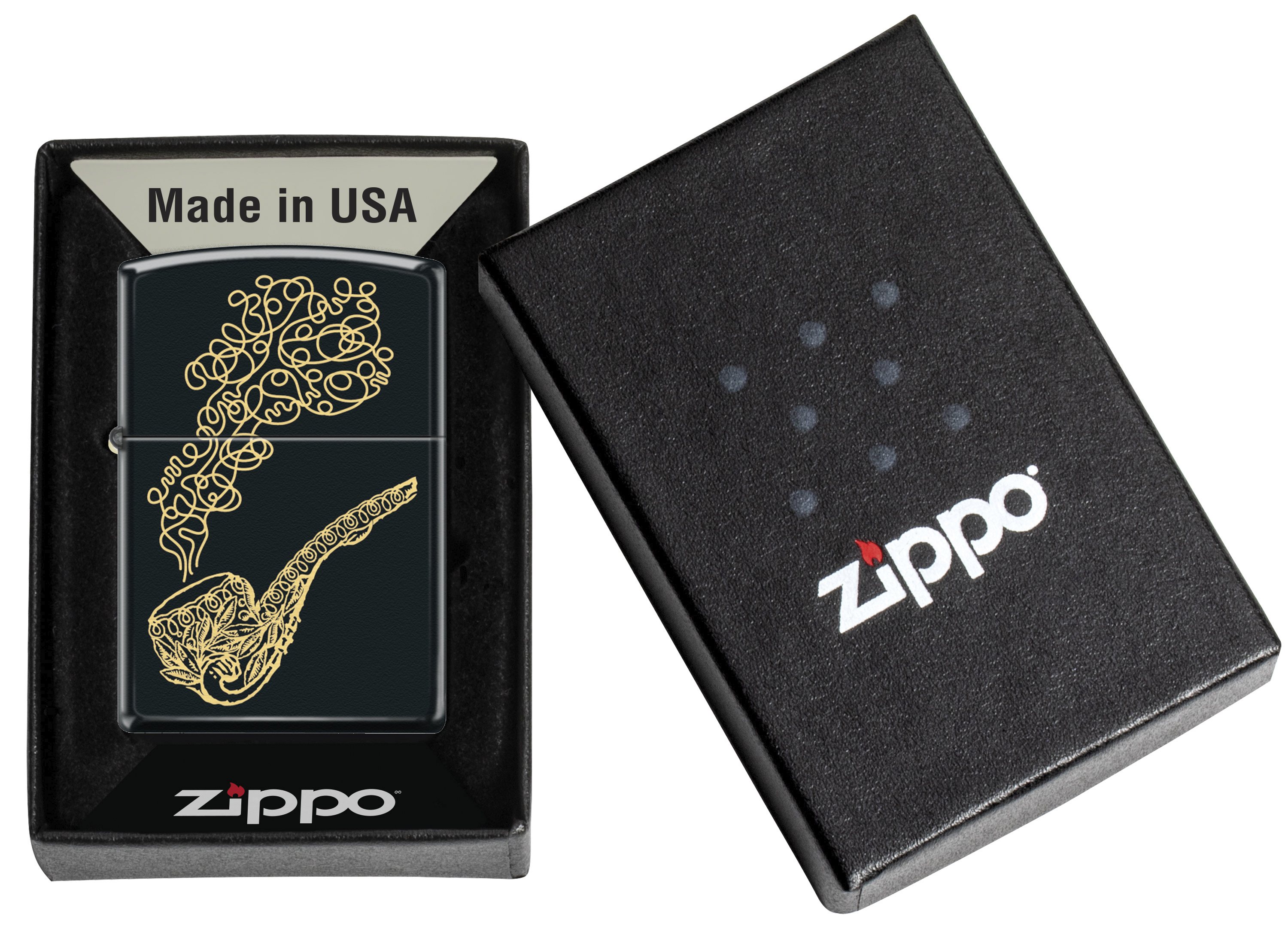 Front shot of Zippo Bejeweled Beetle Design High Polish Brass Windproof Lighter standing at a 3/4 angle.