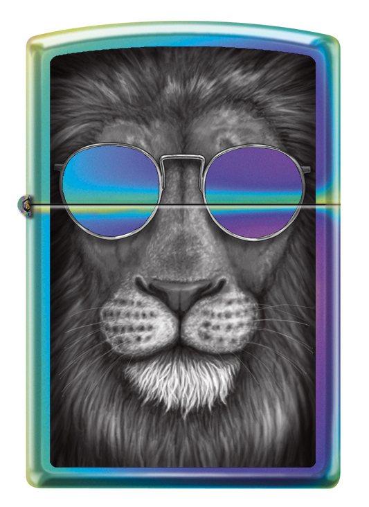 Front shot of Zippo Bejeweled Beetle Design High Polish Brass Windproof Lighter standing at a 3/4 angle.