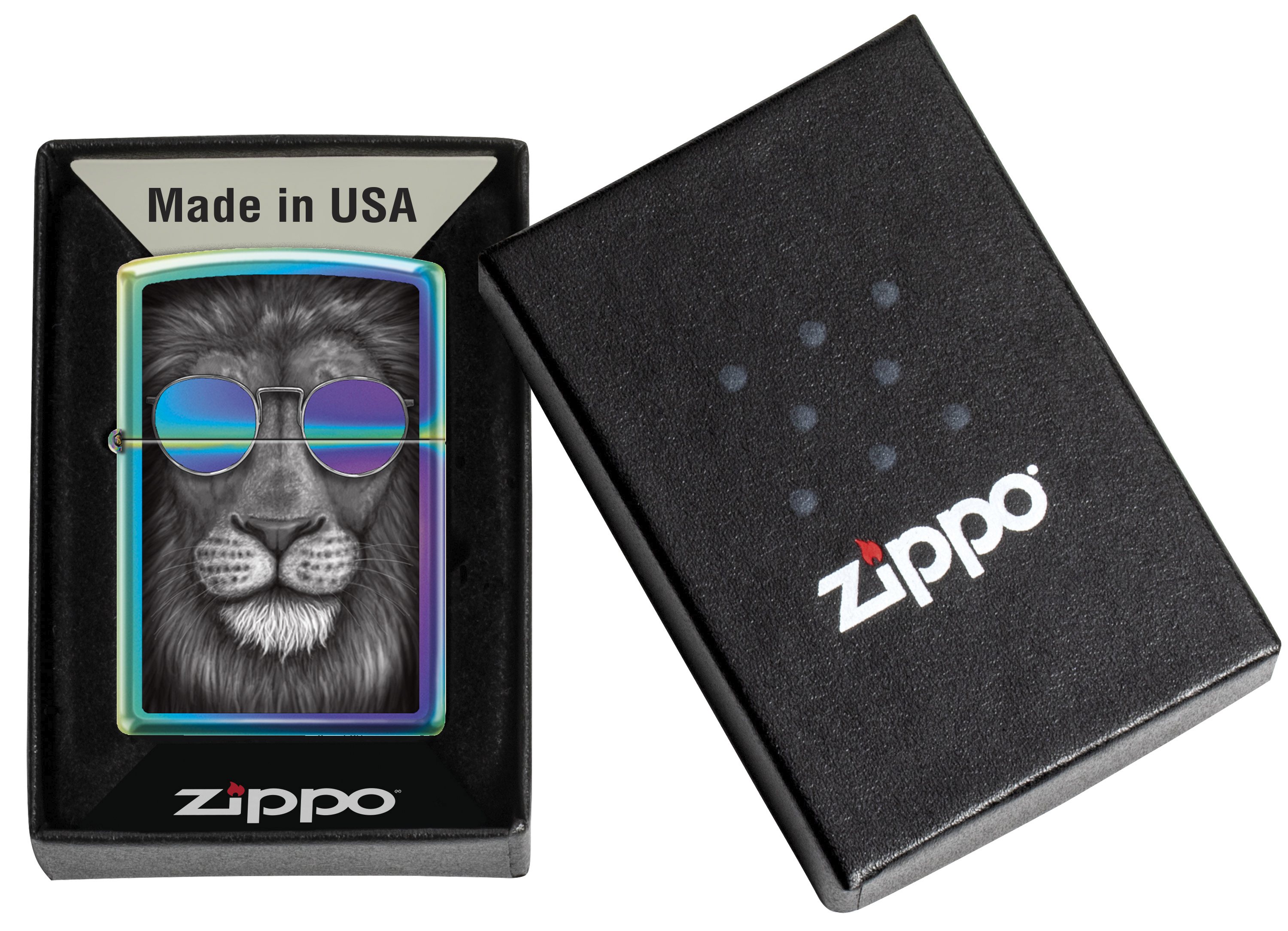 Front shot of Zippo Bejeweled Beetle Design High Polish Brass Windproof Lighter standing at a 3/4 angle.