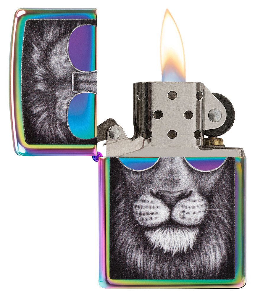 Front shot of Zippo Bejeweled Beetle Design High Polish Brass Windproof Lighter standing at a 3/4 angle.