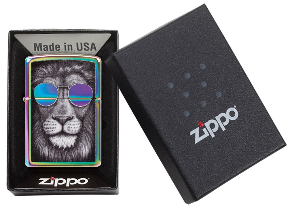 Front shot of Zippo Bejeweled Beetle Design High Polish Brass Windproof Lighter standing at a 3/4 angle.
