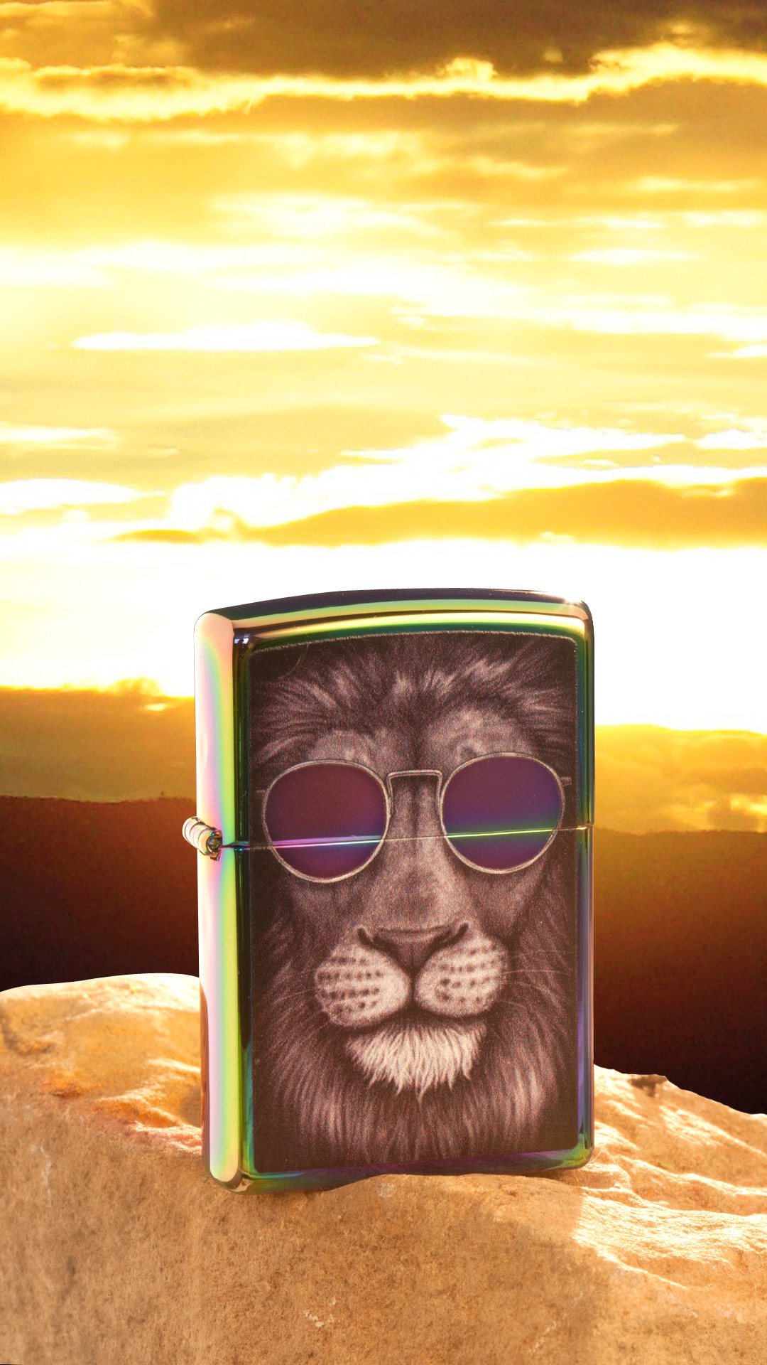 Front shot of Zippo Bejeweled Beetle Design High Polish Brass Windproof Lighter standing at a 3/4 angle.