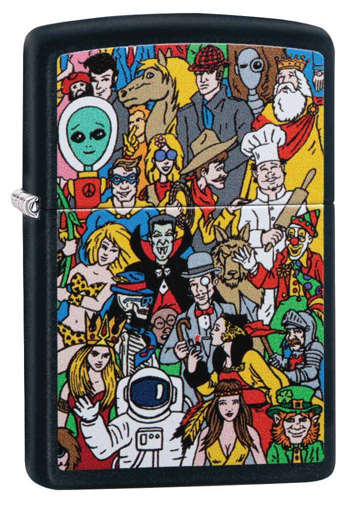 Front shot of Zippo Bejeweled Beetle Design High Polish Brass Windproof Lighter standing at a 3/4 angle.