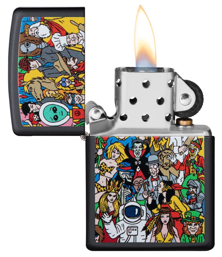 Front shot of Zippo Bejeweled Beetle Design High Polish Brass Windproof Lighter standing at a 3/4 angle.
