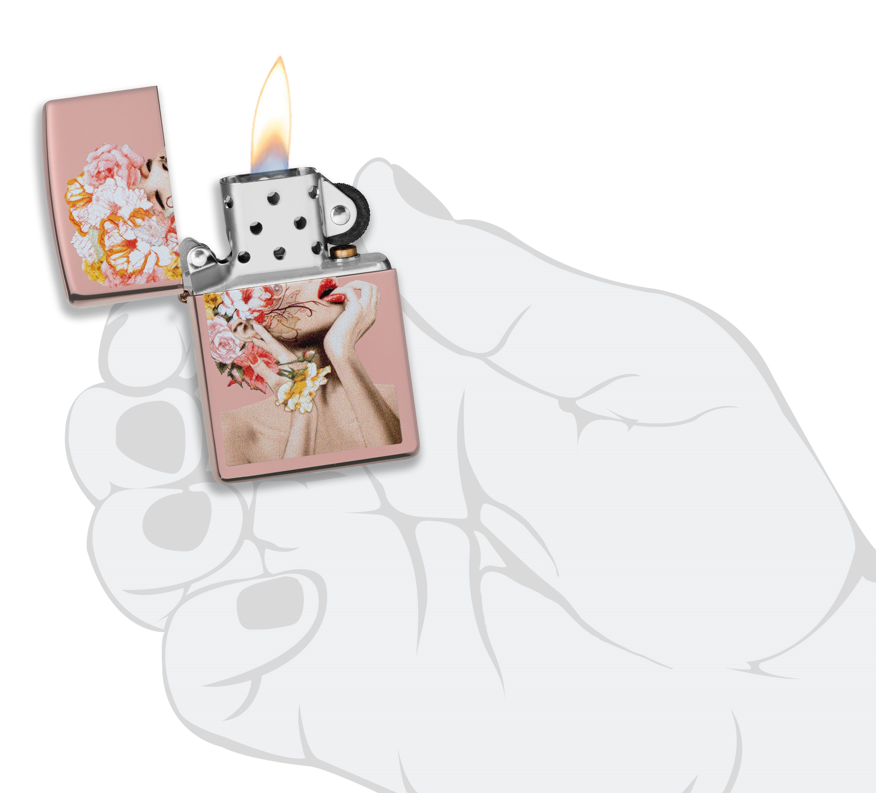 Front shot of Zippo Bejeweled Beetle Design High Polish Brass Windproof Lighter standing at a 3/4 angle.