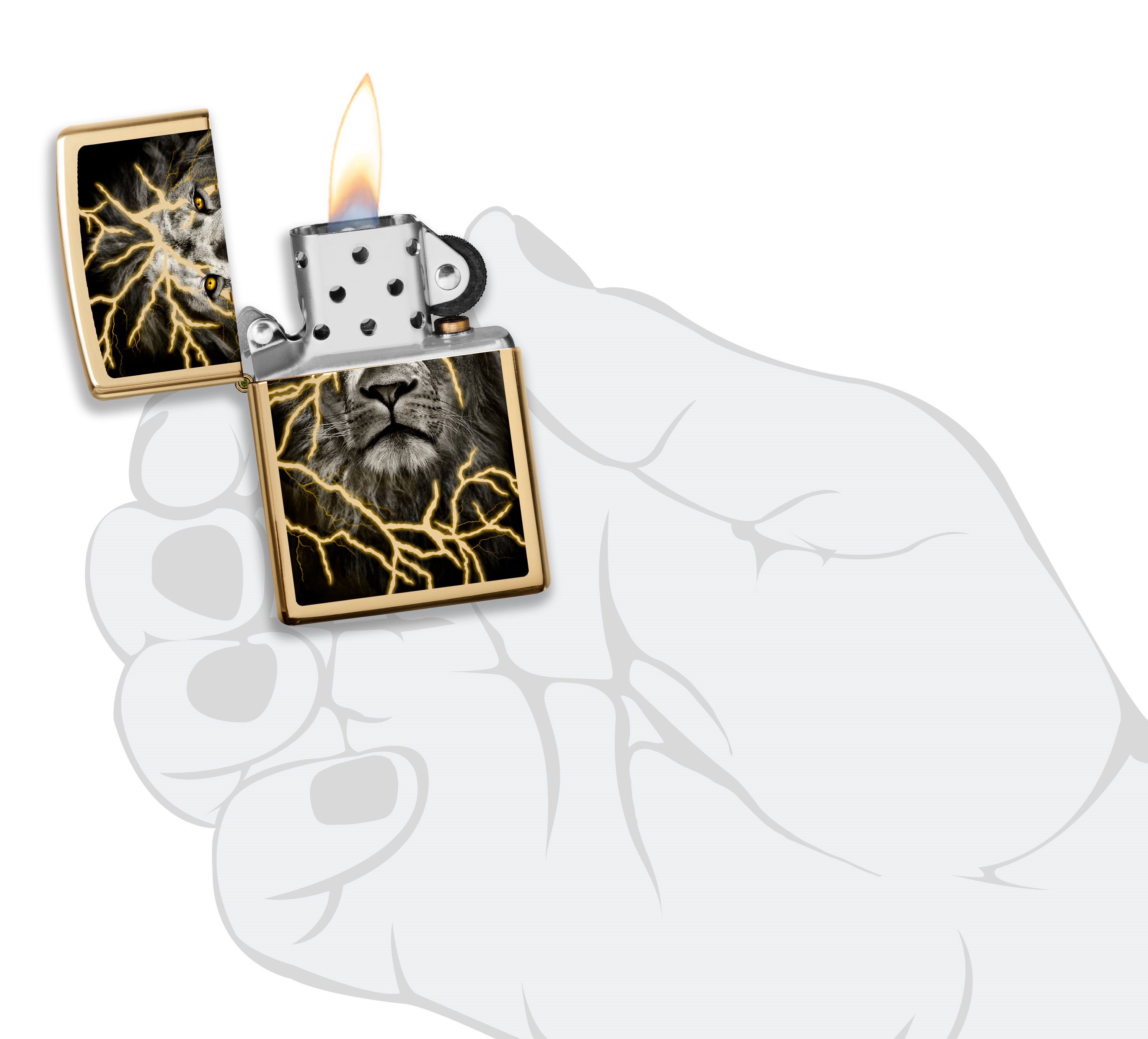 Front shot of Zippo Bejeweled Beetle Design High Polish Brass Windproof Lighter standing at a 3/4 angle.