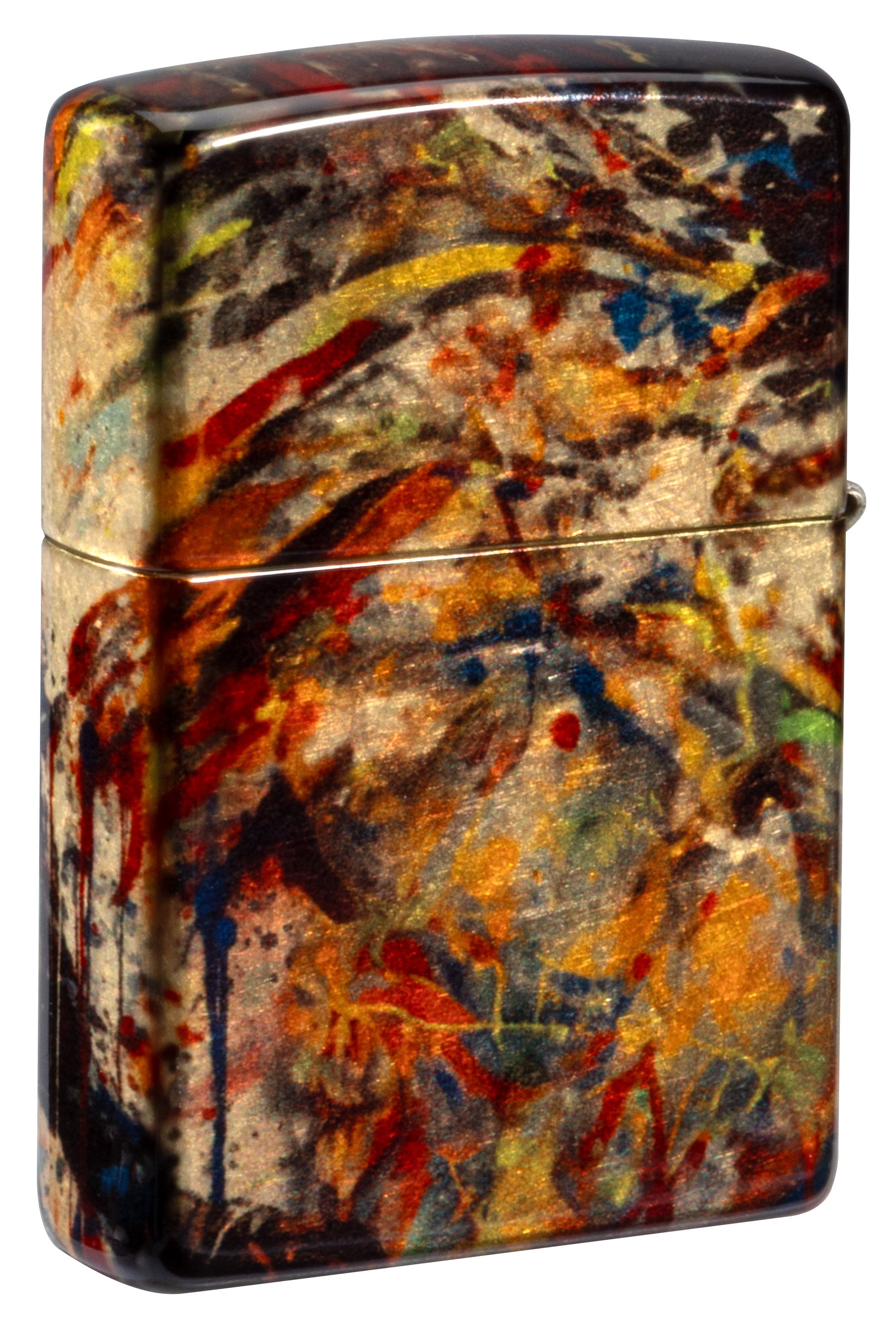Front shot of Zippo Bejeweled Beetle Design High Polish Brass Windproof Lighter standing at a 3/4 angle.