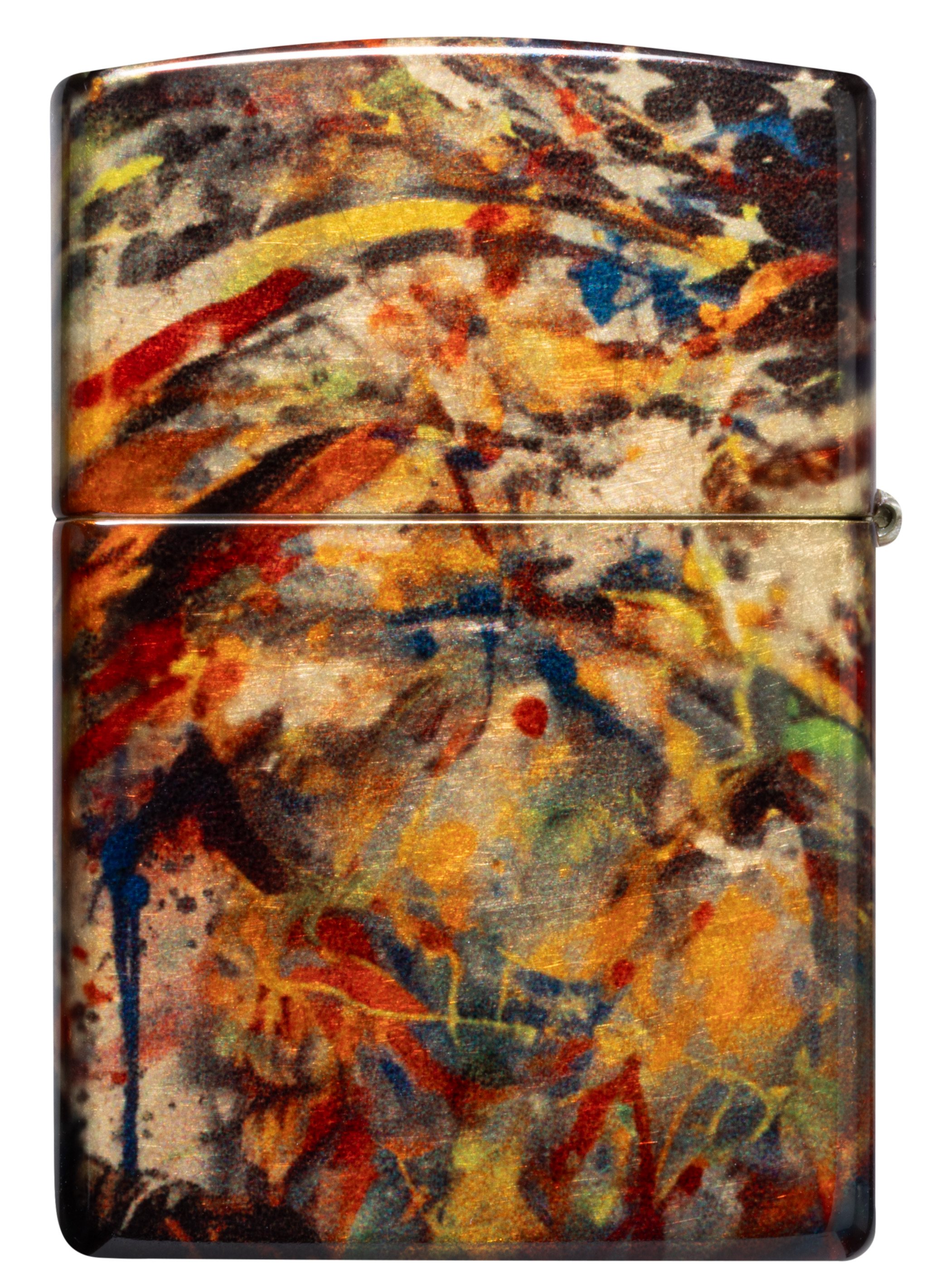 Front shot of Zippo Bejeweled Beetle Design High Polish Brass Windproof Lighter standing at a 3/4 angle.