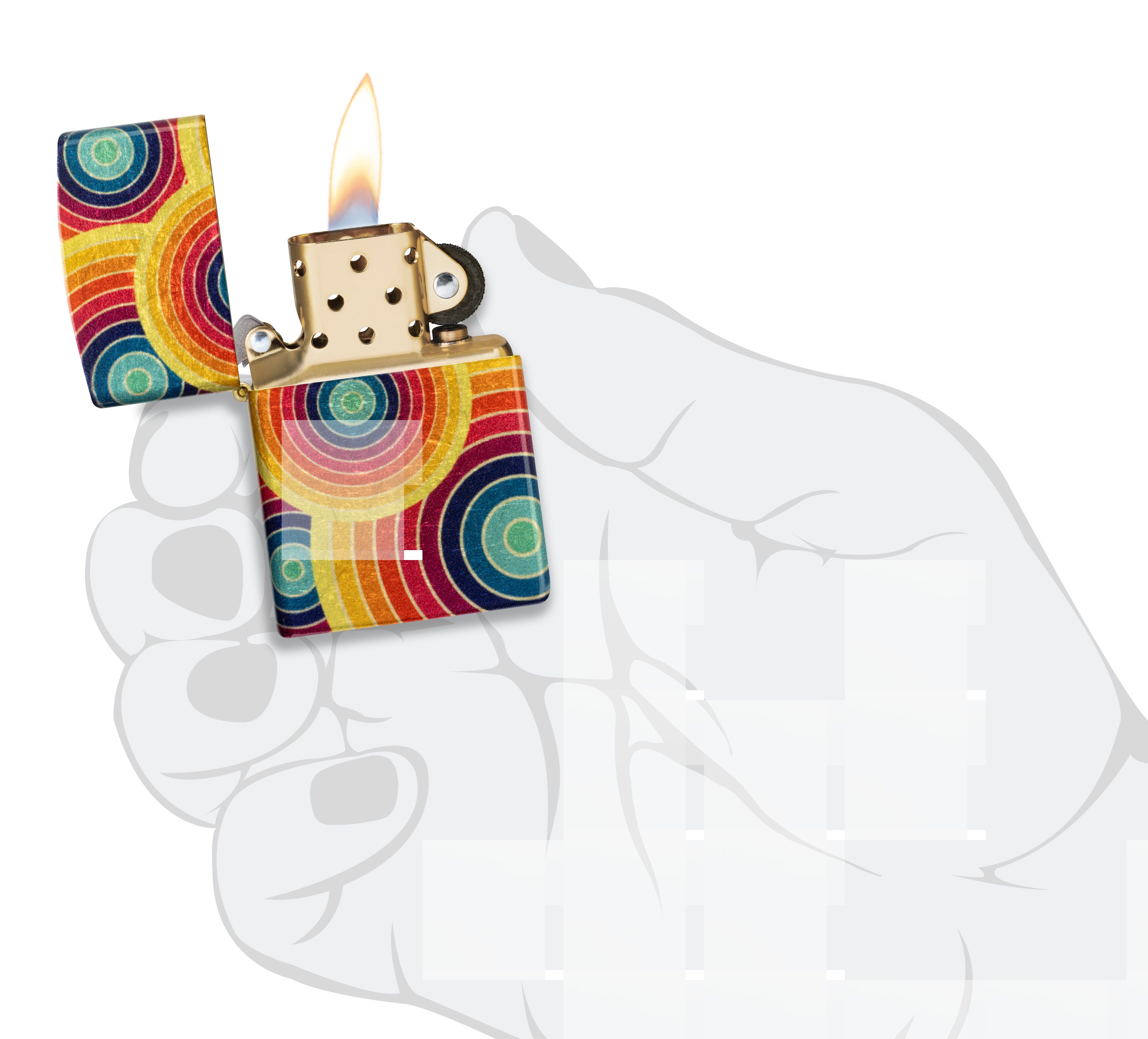 Front shot of Zippo Bejeweled Beetle Design High Polish Brass Windproof Lighter standing at a 3/4 angle.