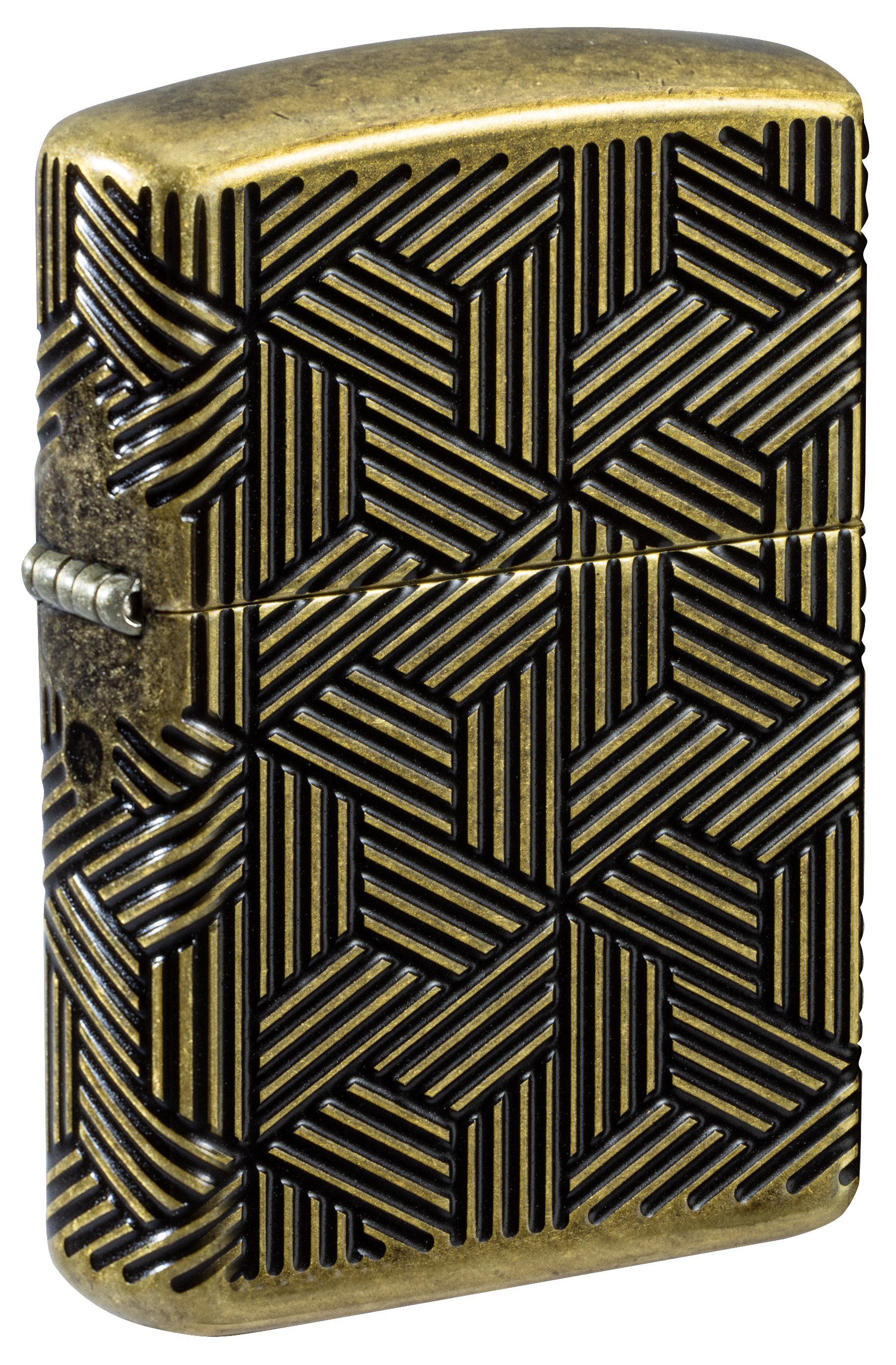 Front shot of Zippo Bejeweled Beetle Design High Polish Brass Windproof Lighter standing at a 3/4 angle.