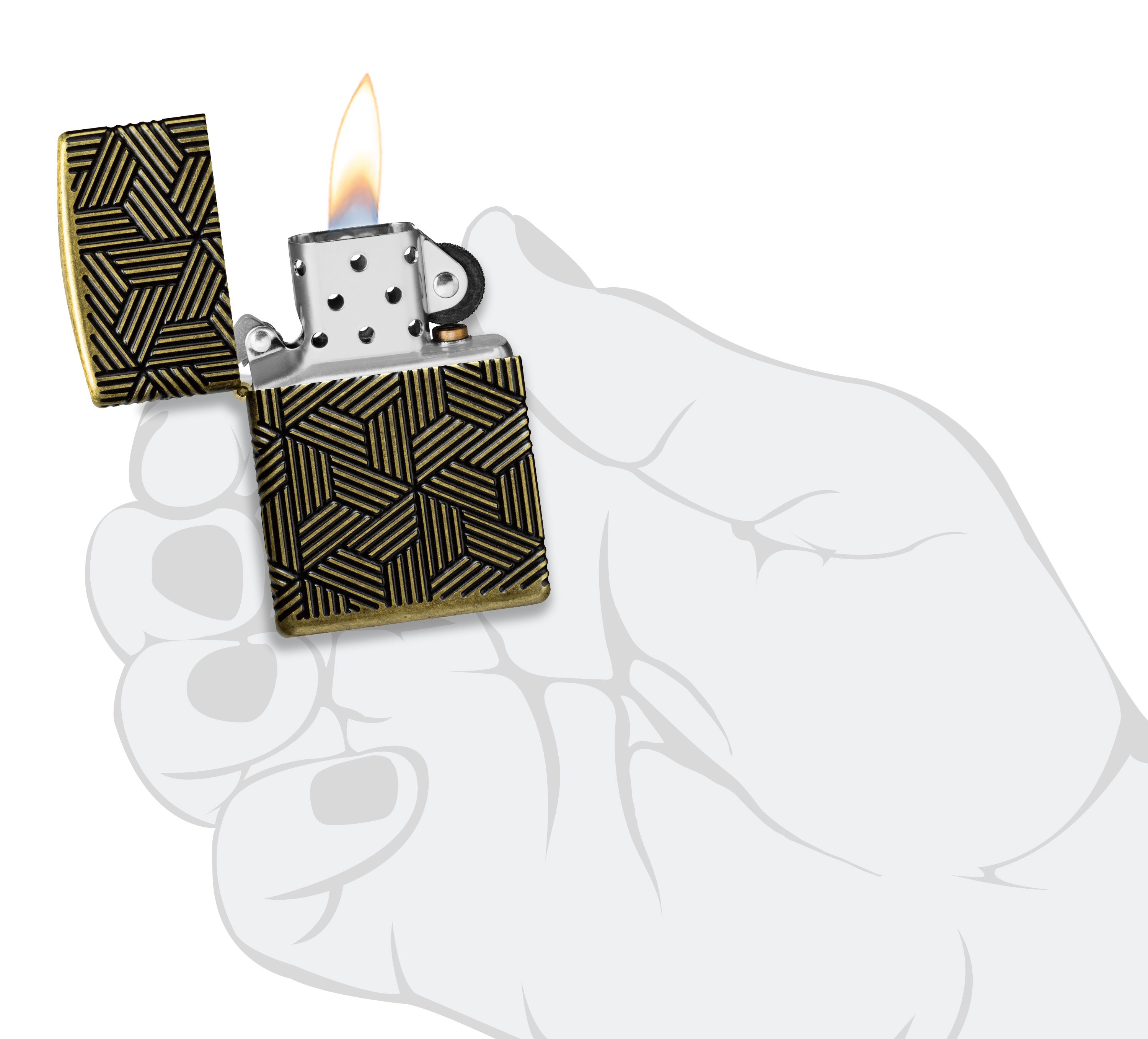 Front shot of Zippo Bejeweled Beetle Design High Polish Brass Windproof Lighter standing at a 3/4 angle.