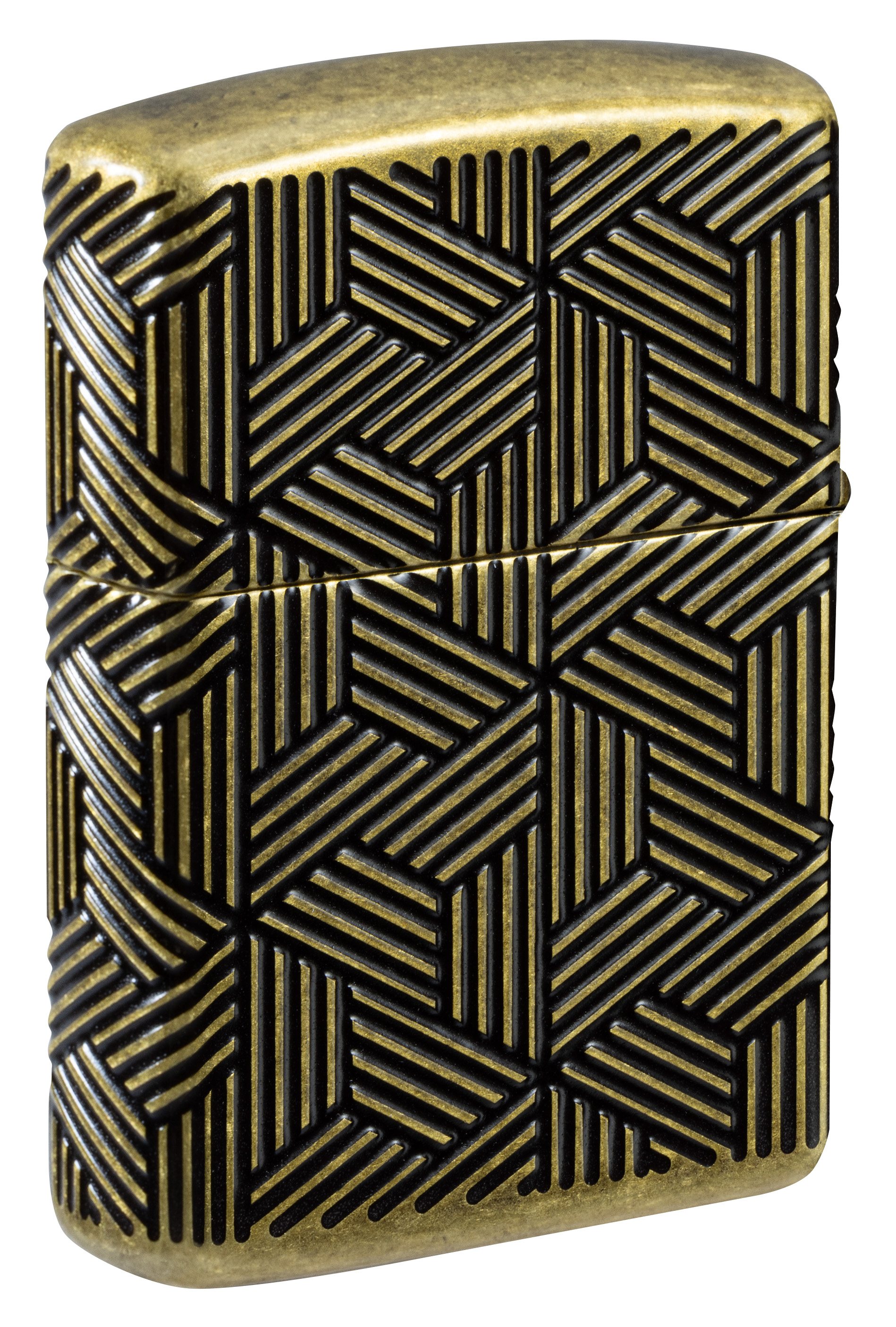 Front shot of Zippo Bejeweled Beetle Design High Polish Brass Windproof Lighter standing at a 3/4 angle.