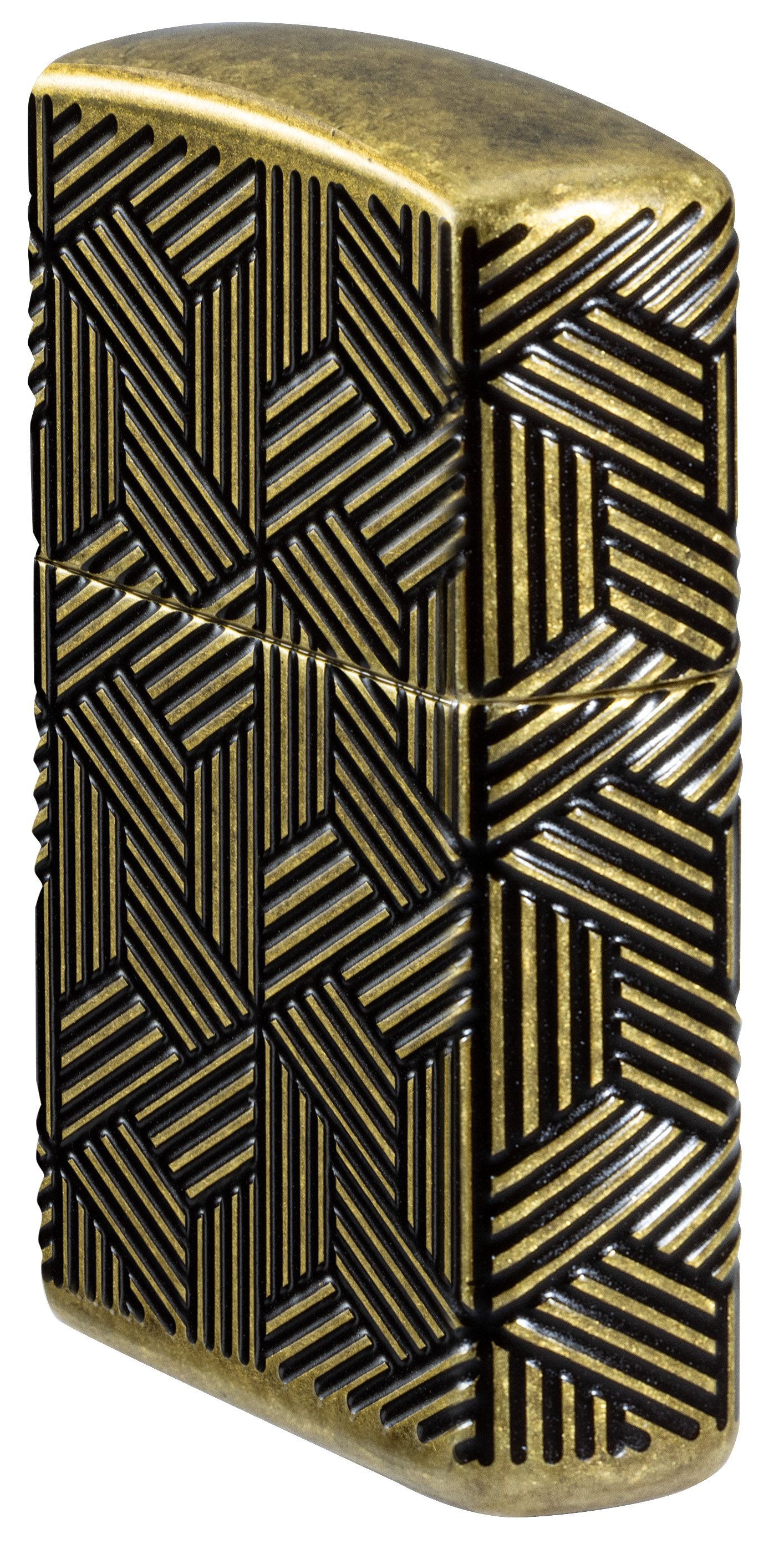 Front shot of Zippo Bejeweled Beetle Design High Polish Brass Windproof Lighter standing at a 3/4 angle.