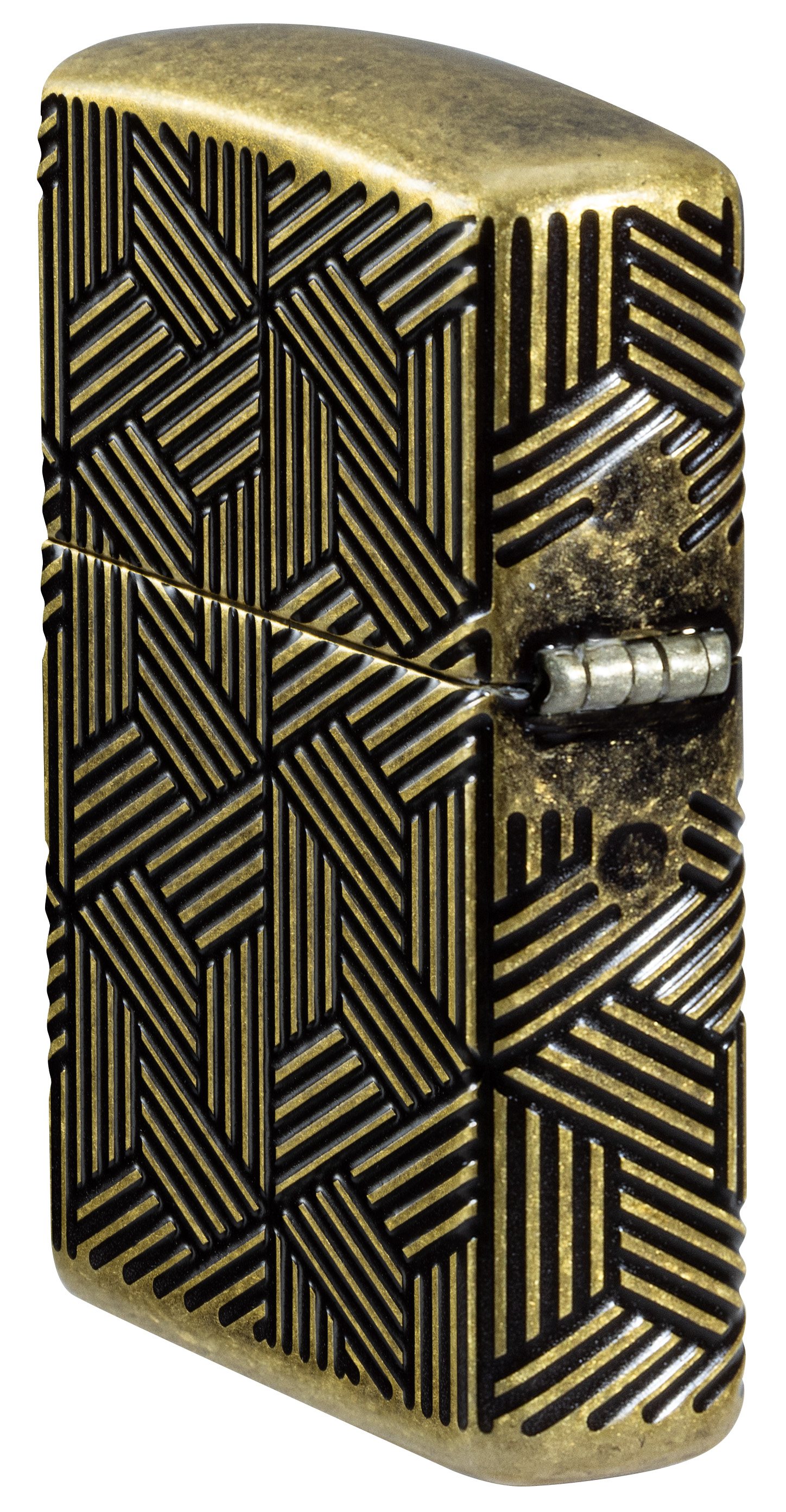 Front shot of Zippo Bejeweled Beetle Design High Polish Brass Windproof Lighter standing at a 3/4 angle.