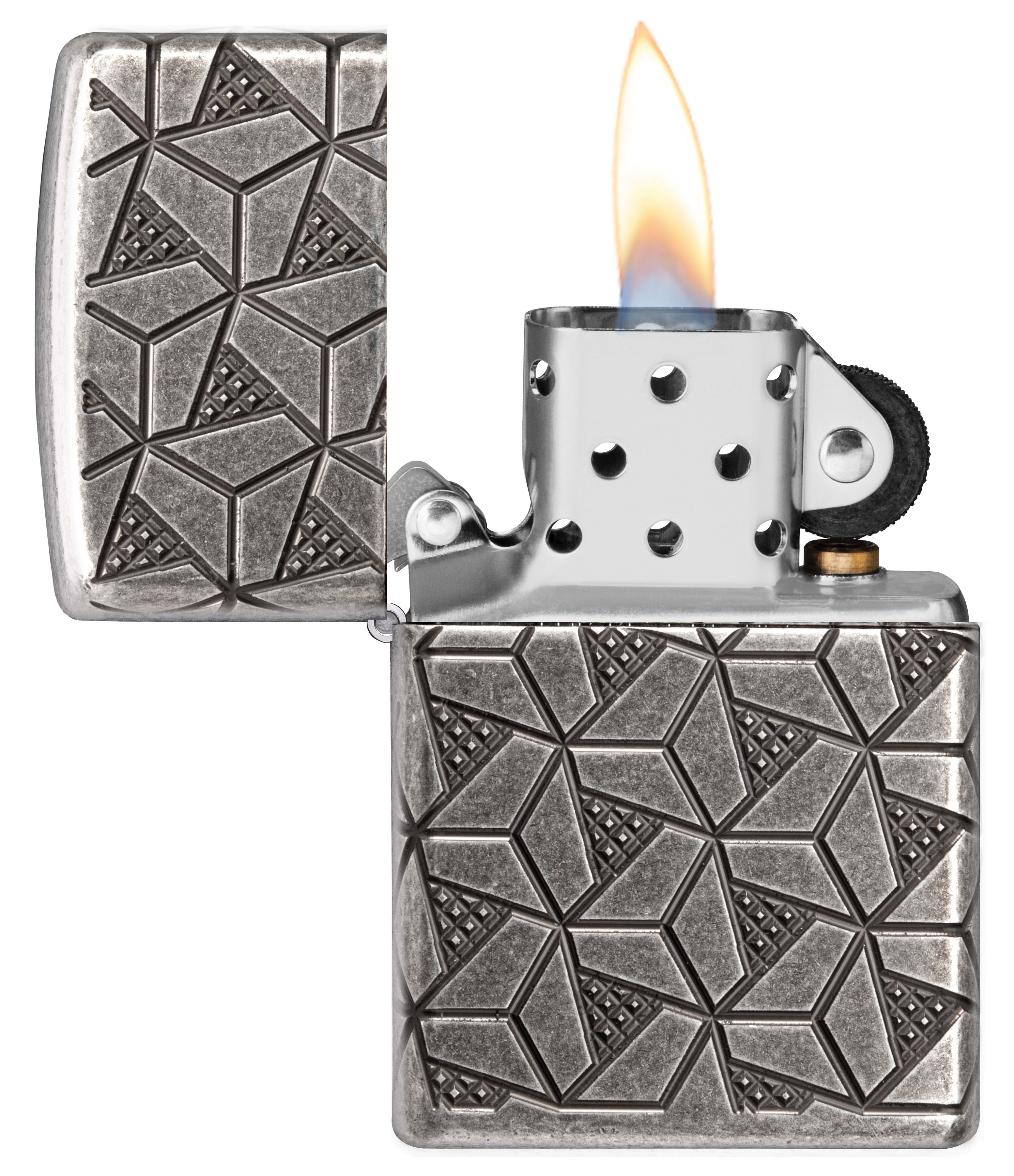 Front shot of Zippo Bejeweled Beetle Design High Polish Brass Windproof Lighter standing at a 3/4 angle.