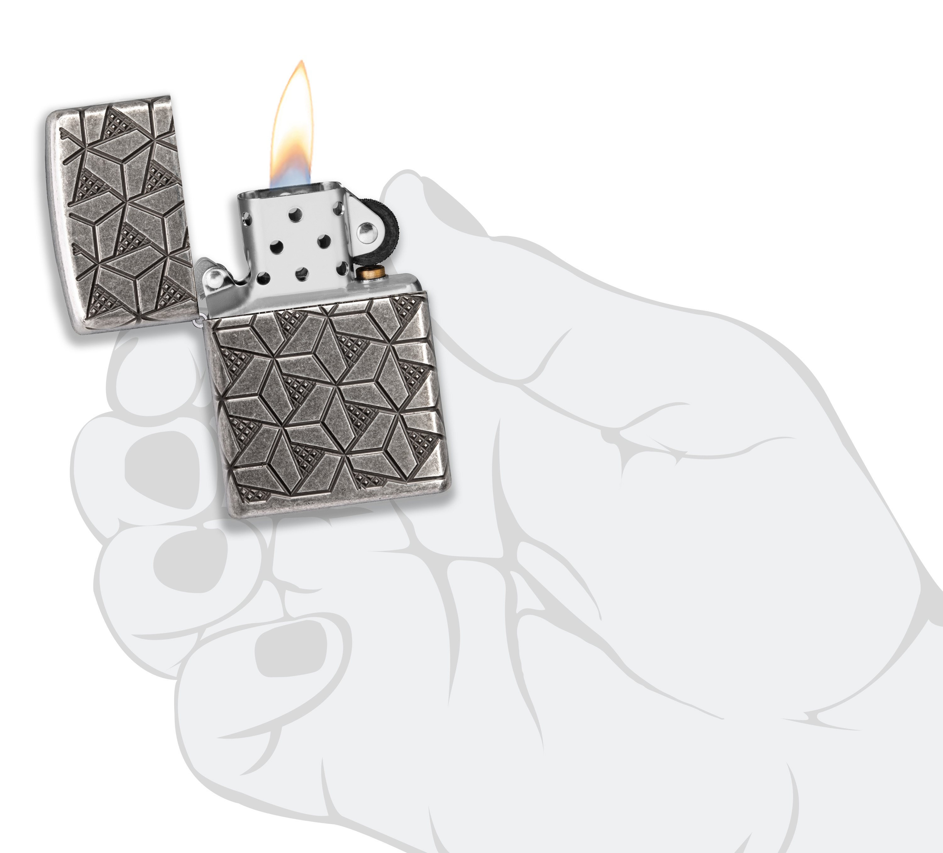 Front shot of Zippo Bejeweled Beetle Design High Polish Brass Windproof Lighter standing at a 3/4 angle.