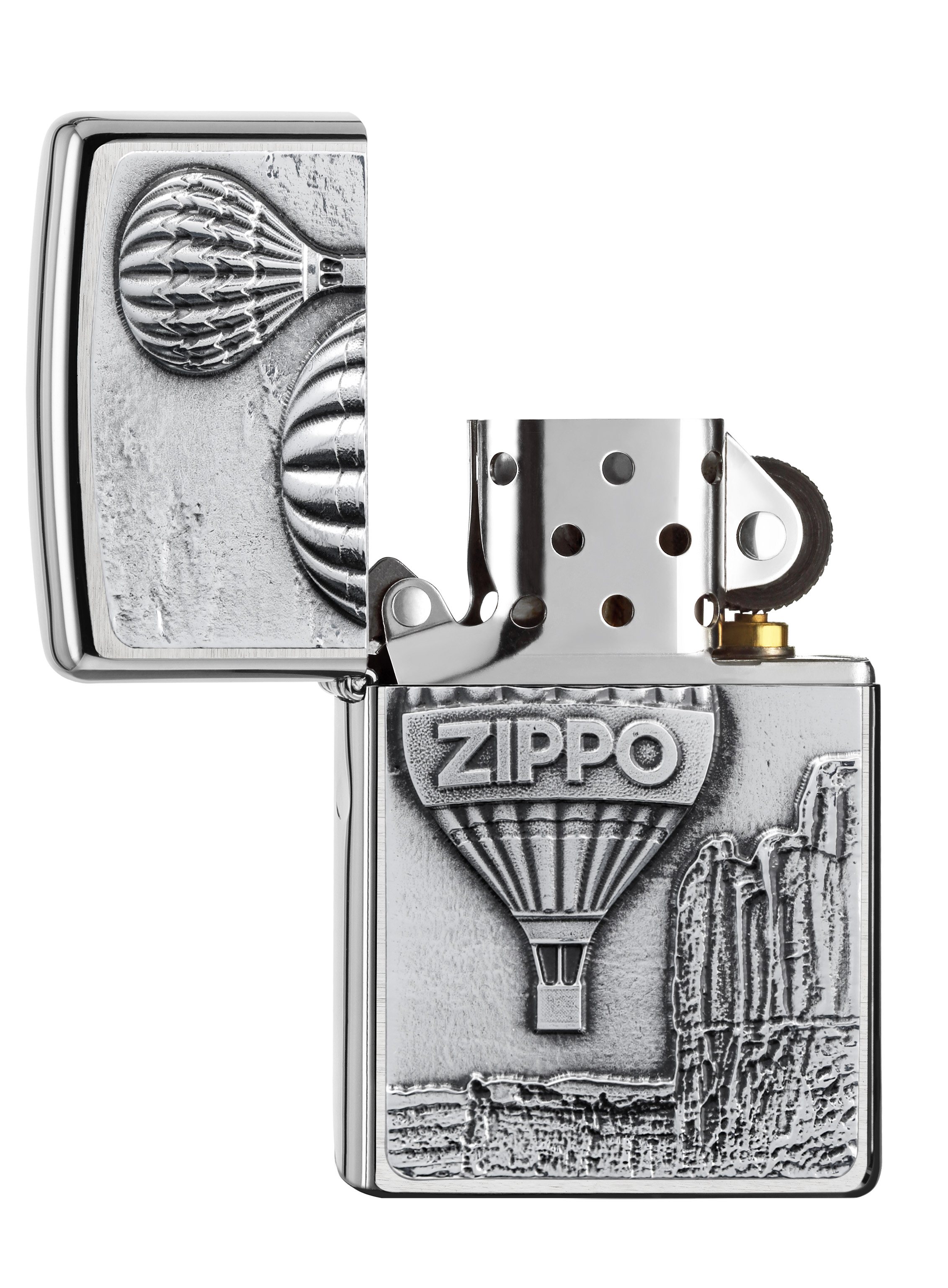 Front shot of Zippo Bejeweled Beetle Design High Polish Brass Windproof Lighter standing at a 3/4 angle.