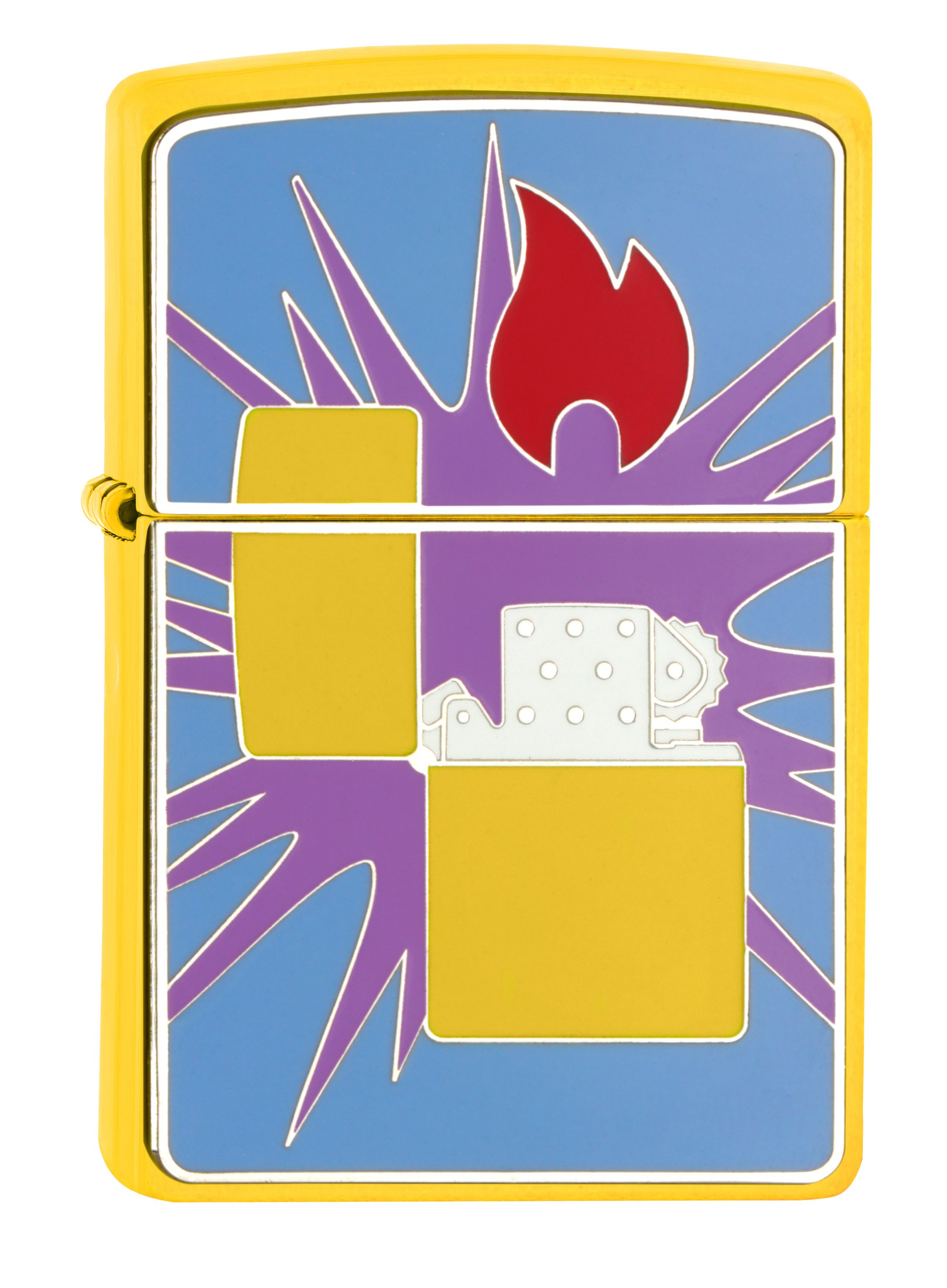 Front shot of Zippo Bejeweled Beetle Design High Polish Brass Windproof Lighter standing at a 3/4 angle.
