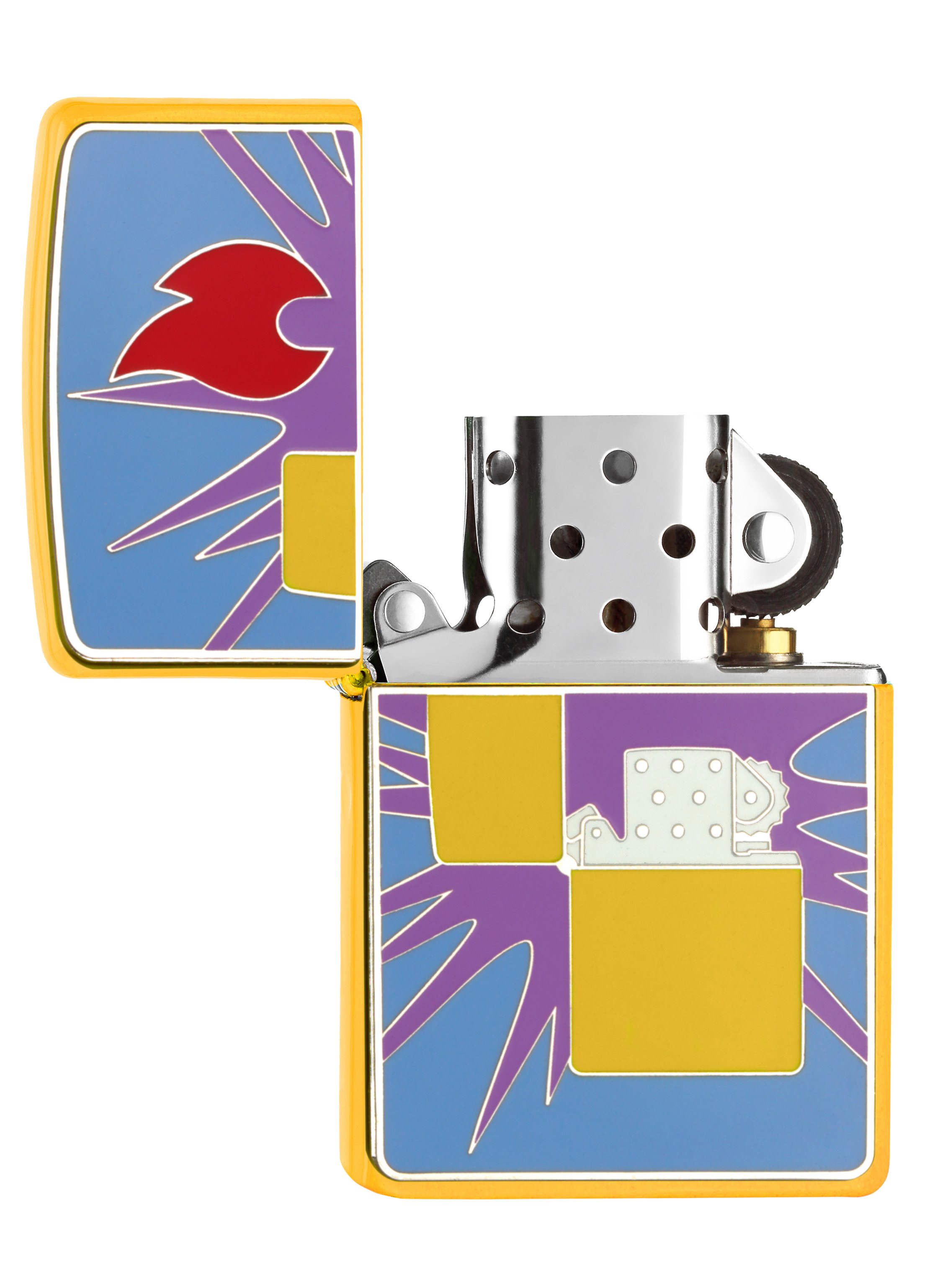 Front shot of Zippo Bejeweled Beetle Design High Polish Brass Windproof Lighter standing at a 3/4 angle.